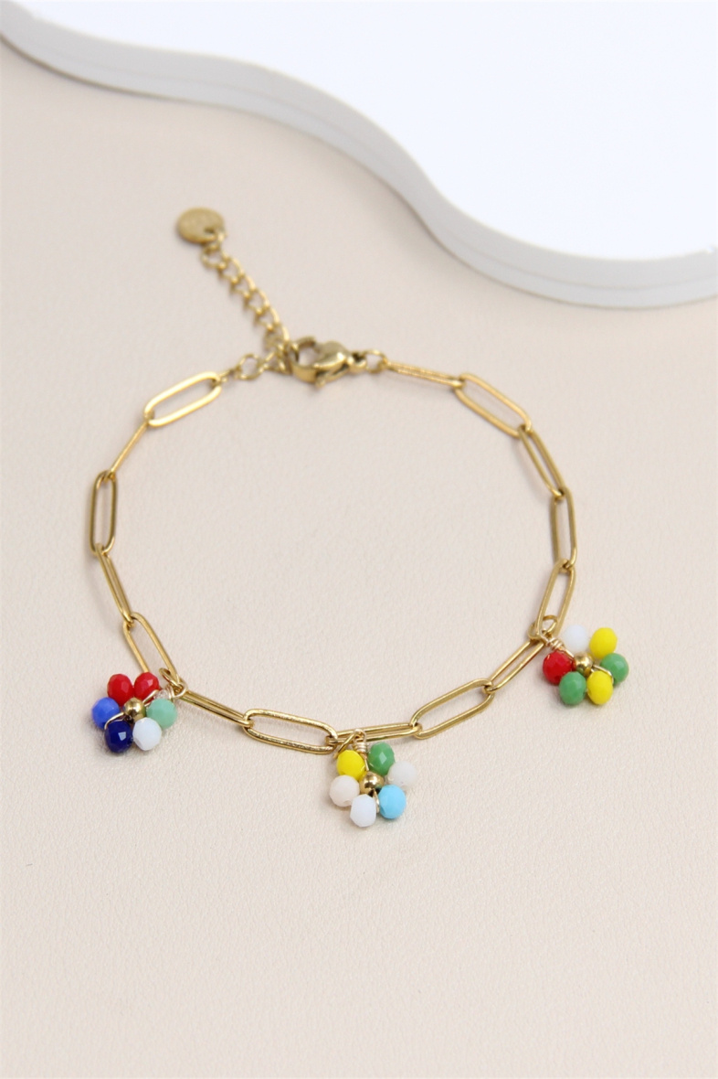 Grossiste Bellissima - Bracelet Fleur en Perles en Acier Inoxydable - Élégance et Raffinement