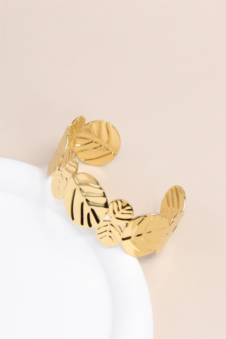 Mayorista Bellissima - Brazalete ajustable de acero inoxidable con diseño de hojas