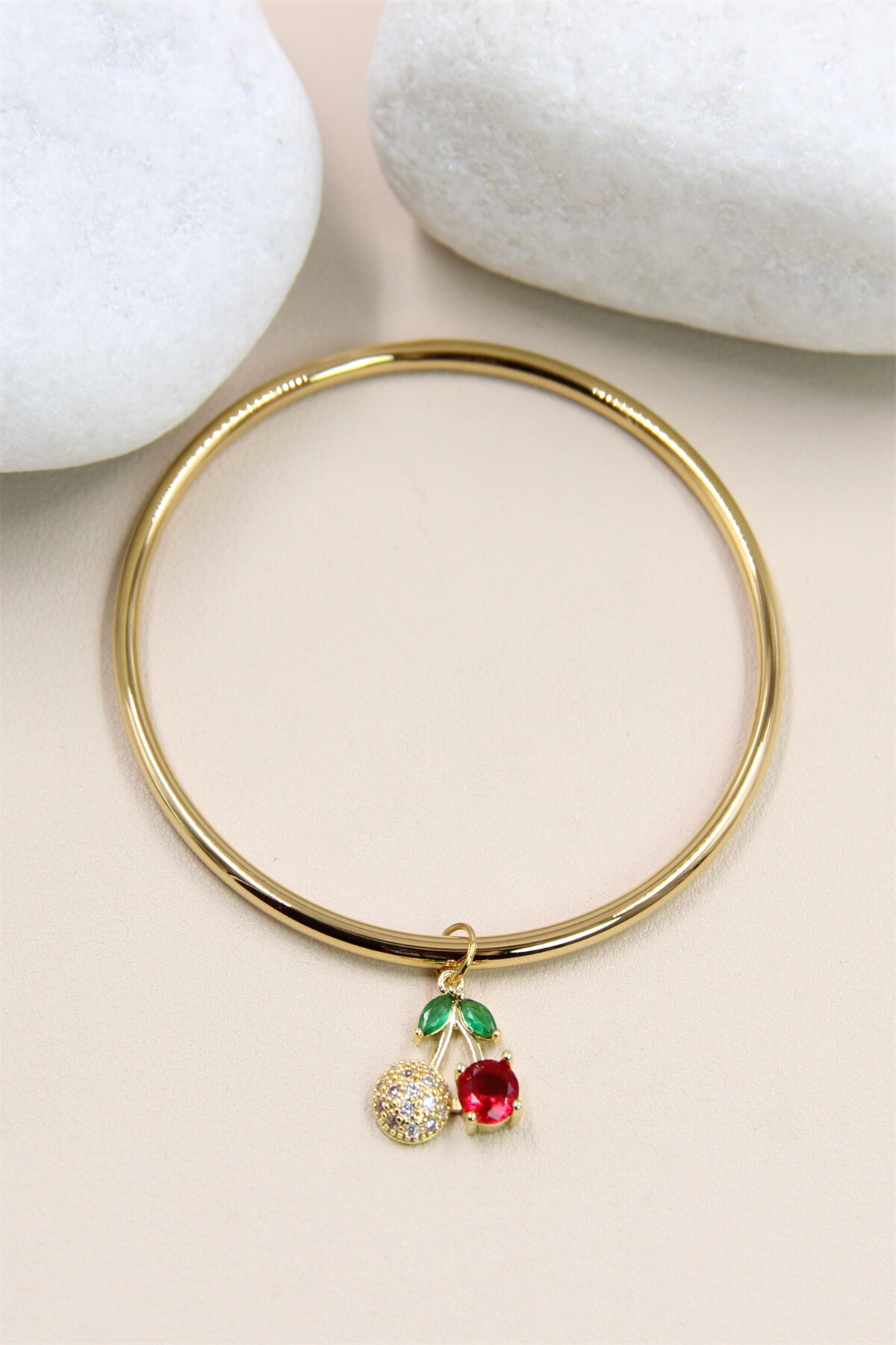 Grossiste Bellissima - Bracelet Jonc Cerise en Acier Inoxydable - Élégance Fruité