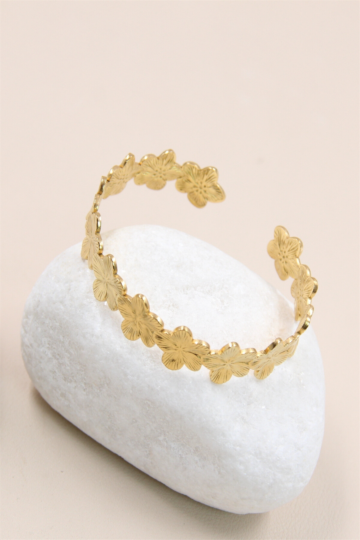 Grossista Bellissima - Bracciale Rigido Regolabile Fiore in Acciaio Inossidabile - Eleganza Floreale