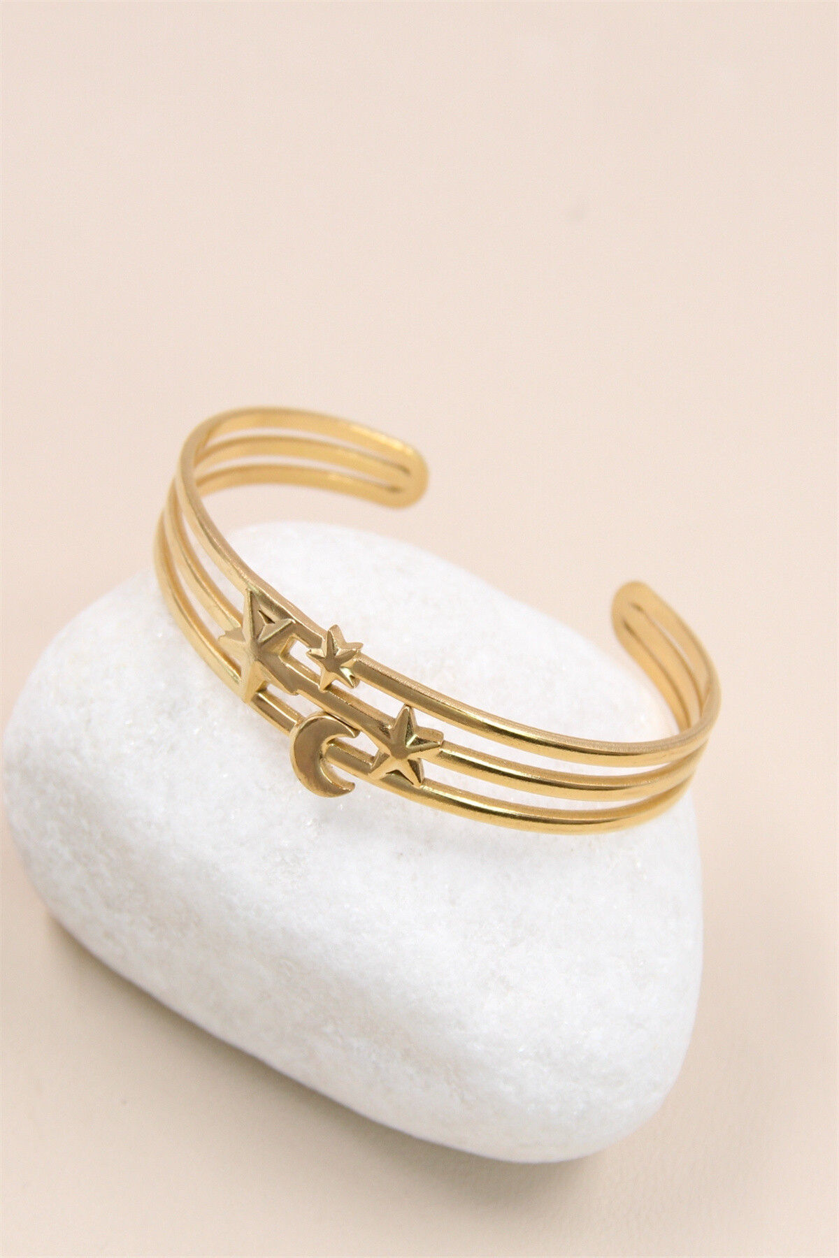 Grossiste Bellissima - Bracelet Jonc Ajustable Étoile en Acier Inoxydable - Élégance Céleste