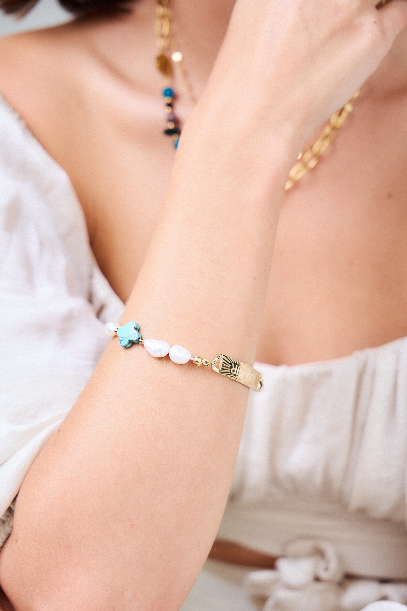 Mayorista Bellissima - Pulsera 'AMOUR' de Acero Decorada con Perlas Cultivadas