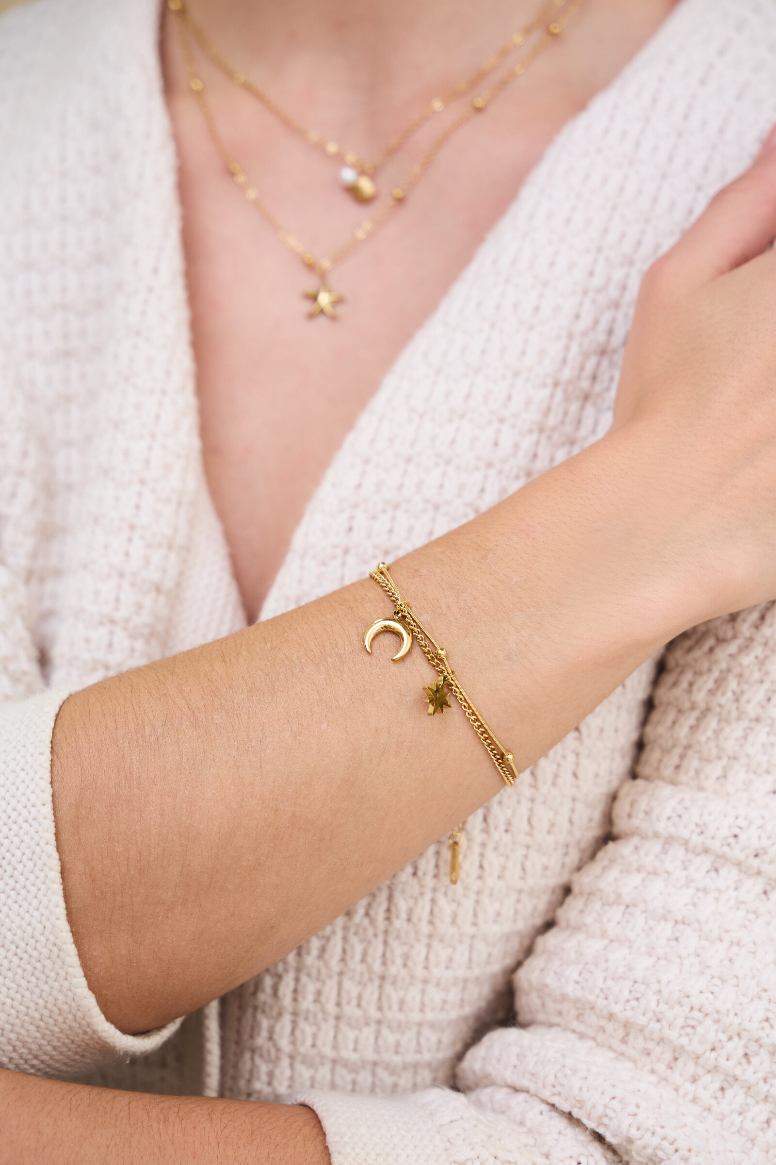 Großhändler Bellissima - Edelstahl-Armband mit Mond- und Stern-Charm