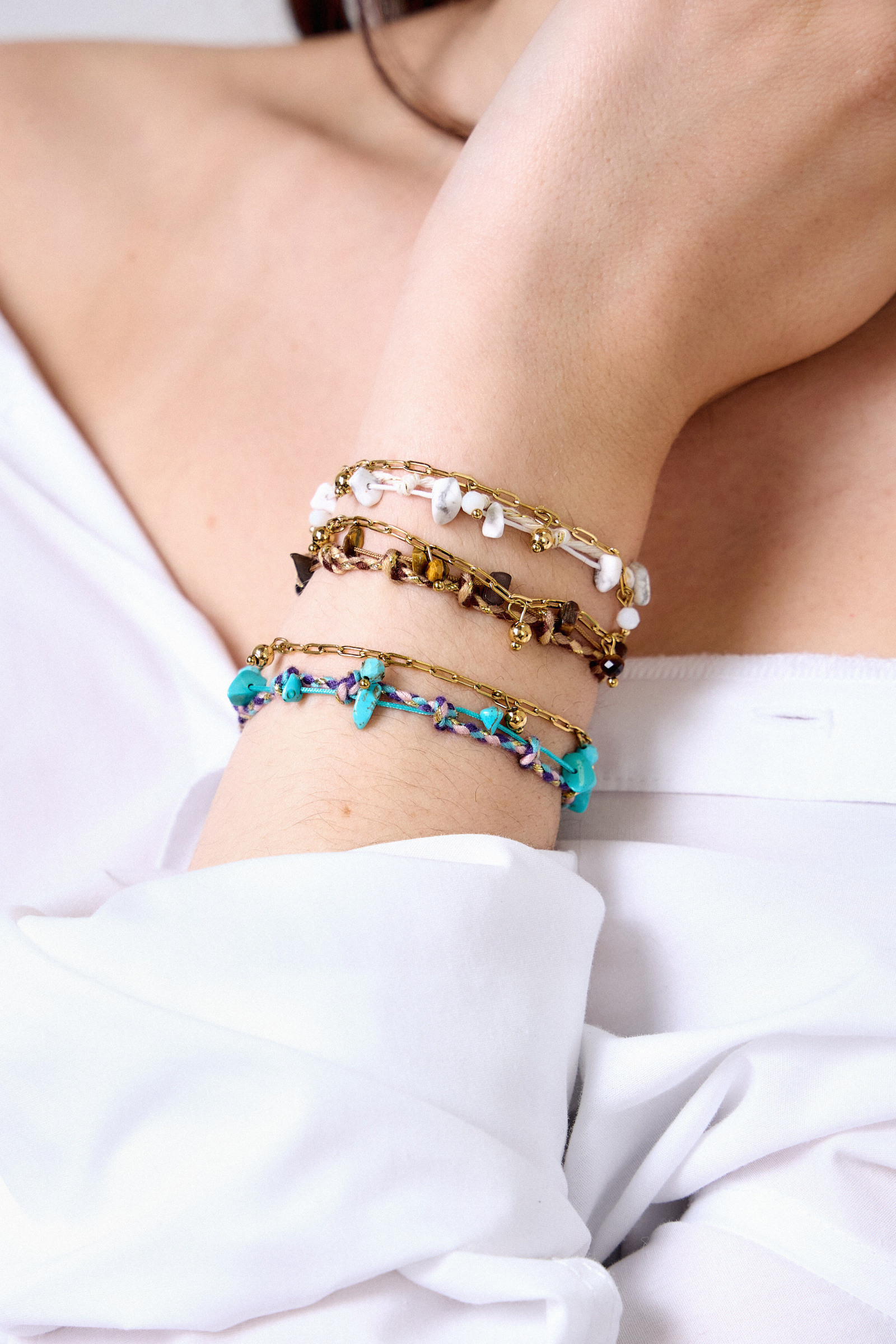 Grossiste Bellissima - Bracelet duo acier inoxydable & pierres