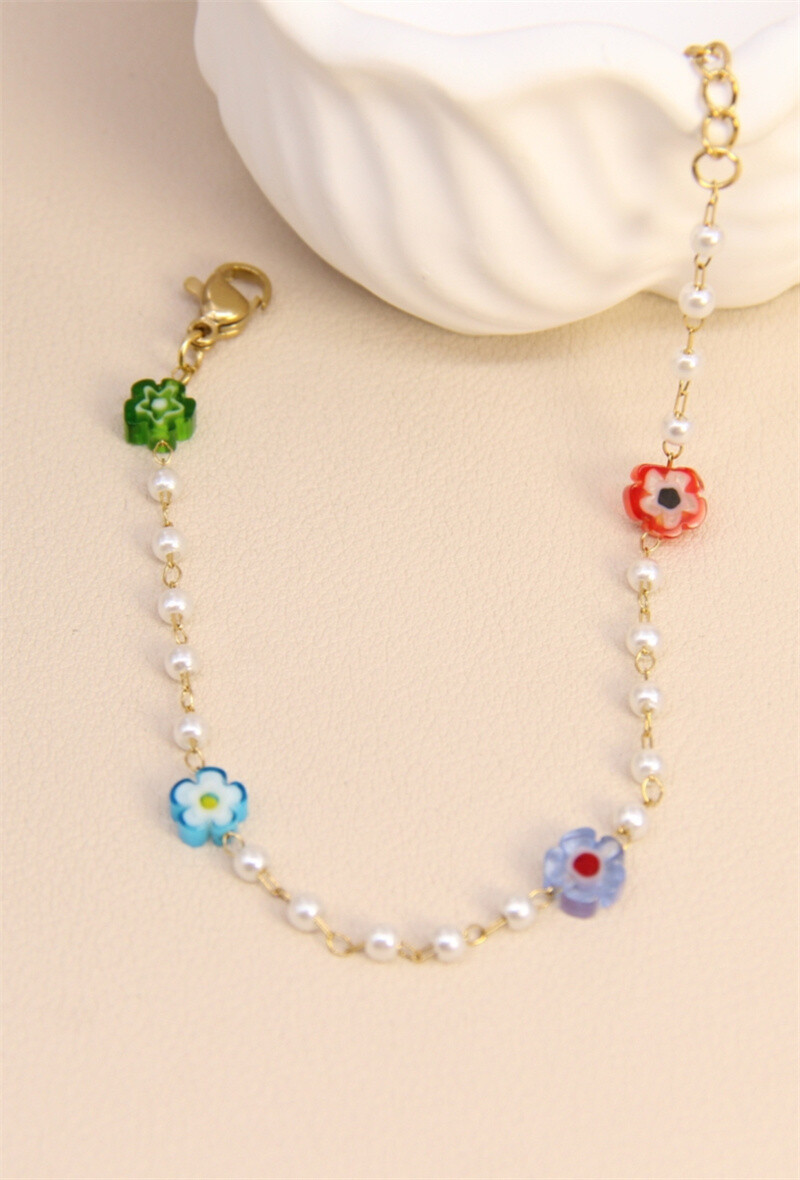 Mayorista Bellissima - Pulsera de flores decorada con perla de acero inoxidable - elegancia brillante
