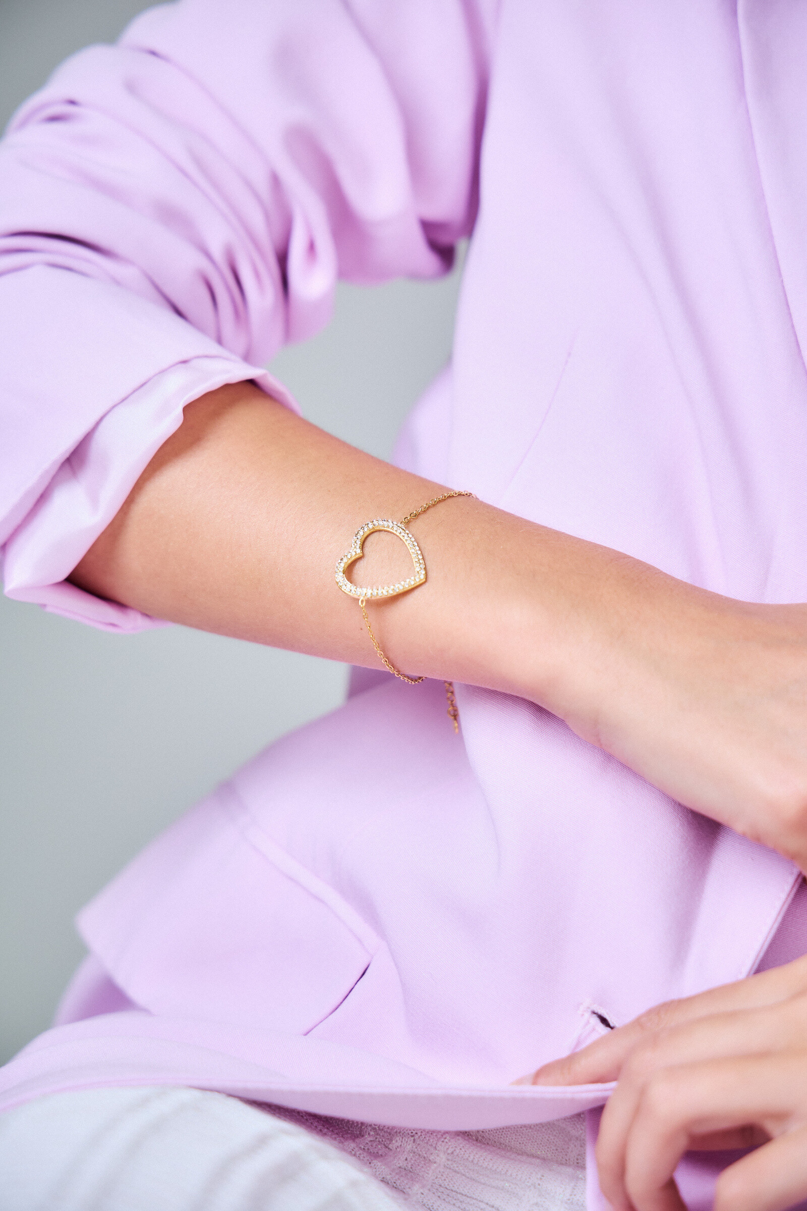 Grossiste Bellissima - Bracelet Cœur Orné de Strass en Acier Inoxydable - Charme et Éclat