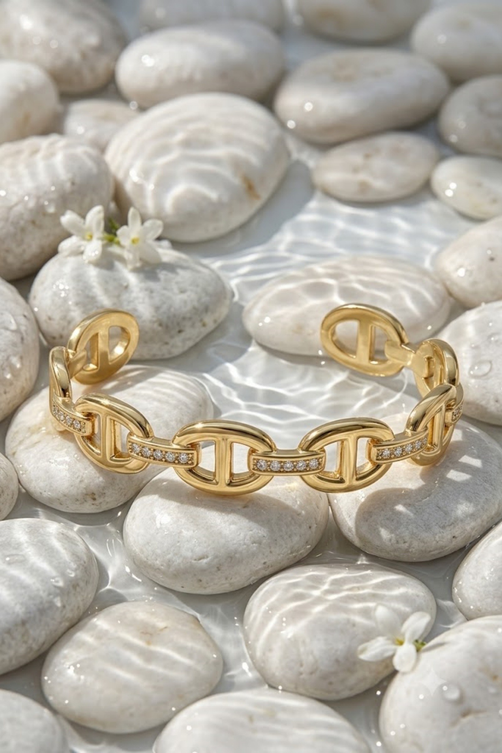 Mayorista Bellissima - Brazalete de Eslabones Marinos con Strass en Acero Inoxidable – Elegancia con Estilo Náutico