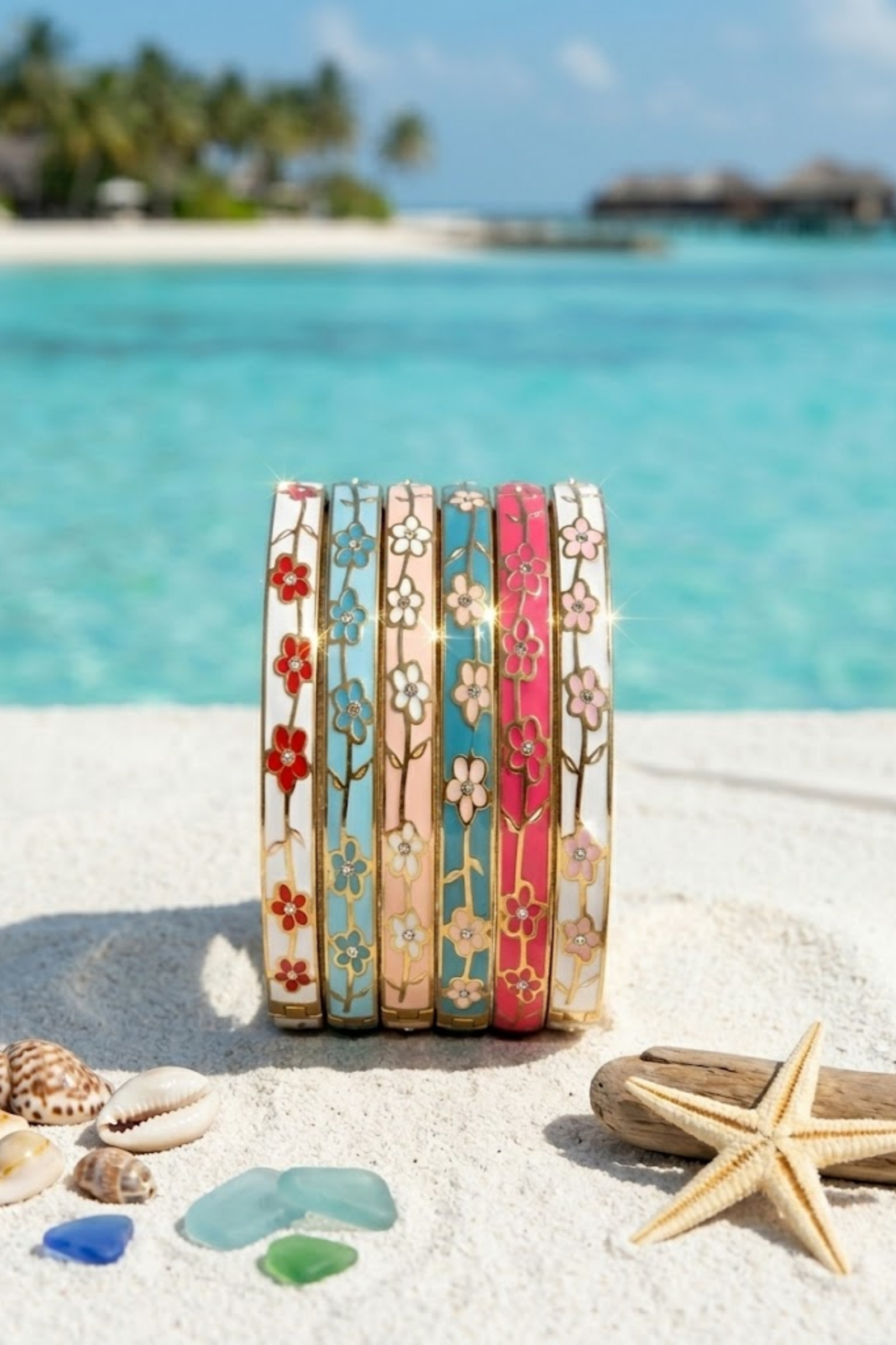 Mayorista Bellissima - Brazalete Tailandés de Aro Esmaltado con Diseño Floral en Acero Inoxidable Dorado – Disponible en Varios Colores