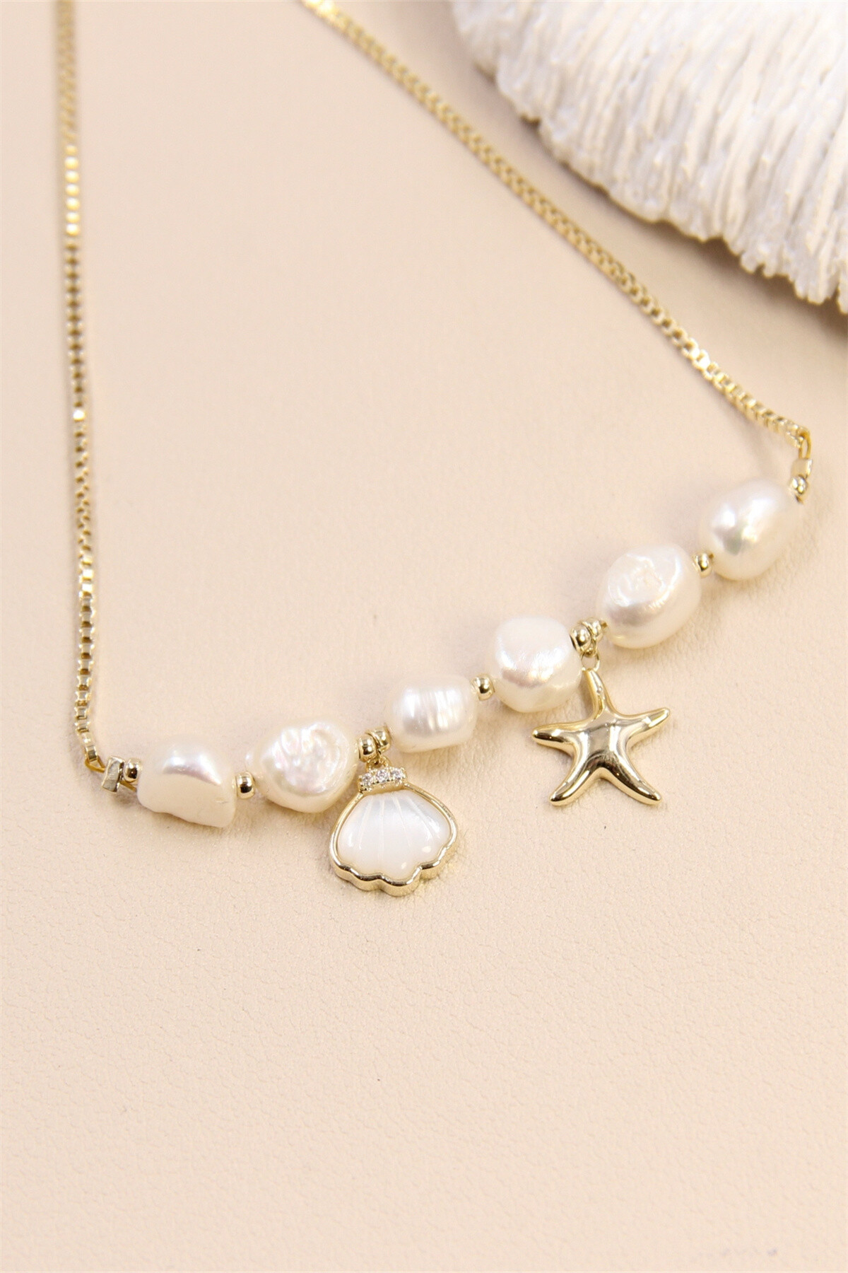 Grossiste Bellissima - Bracelet Perle de Culture Étoile de Mer Coulissant Ajustable Hypoallergénique