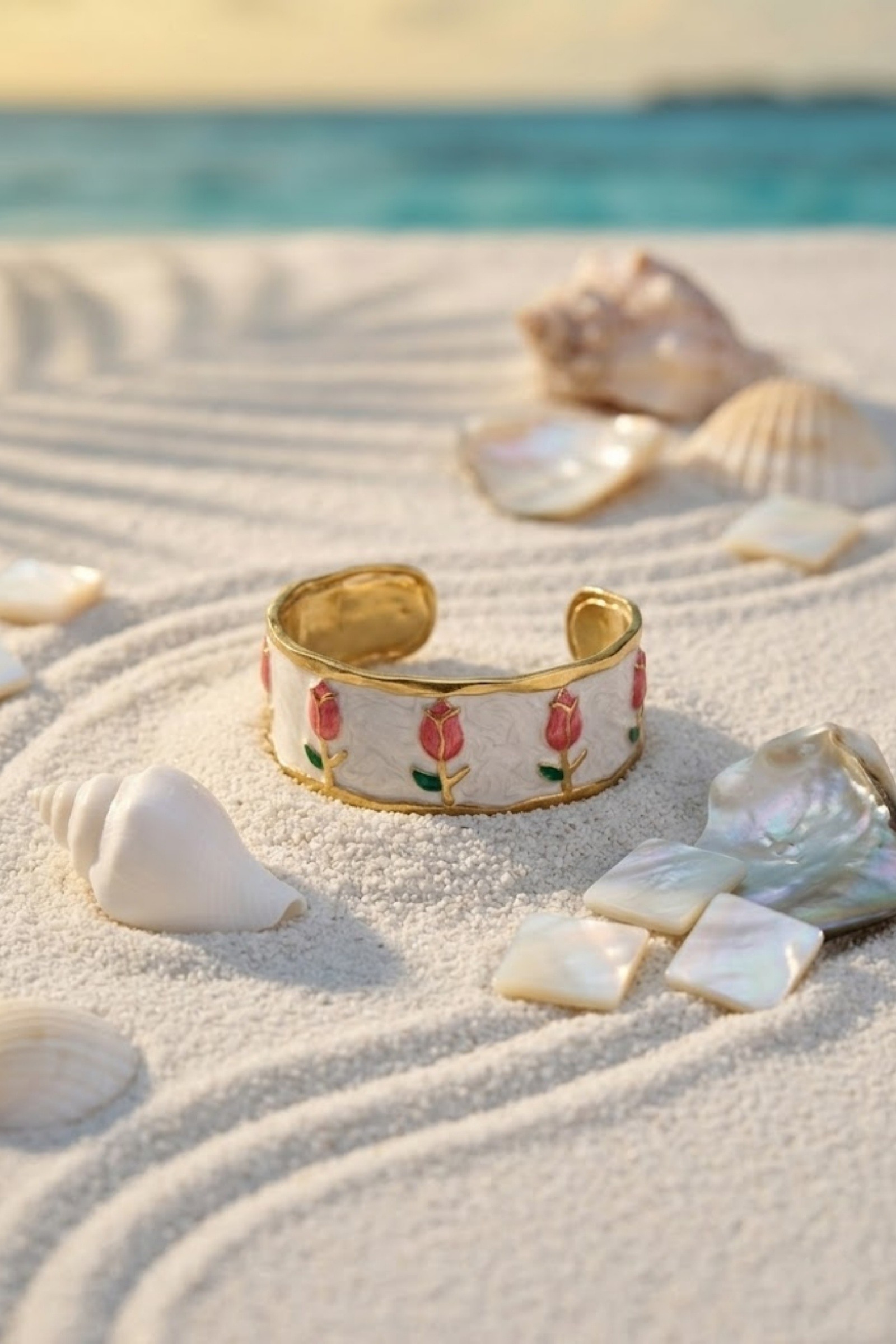 Mayorista Bellissima - Brazalete de Puño Rosa Esmaltado – Acero Inoxidable Dorado