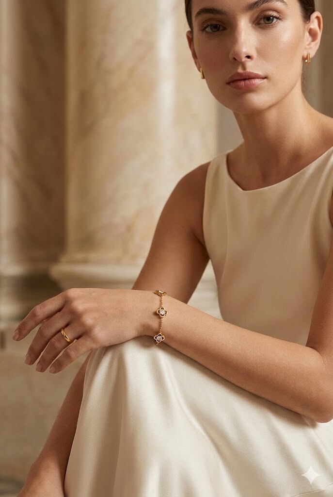 Grossiste Bellissima - Bracelet Fleur Doré à Cristaux – Acier Inoxydable