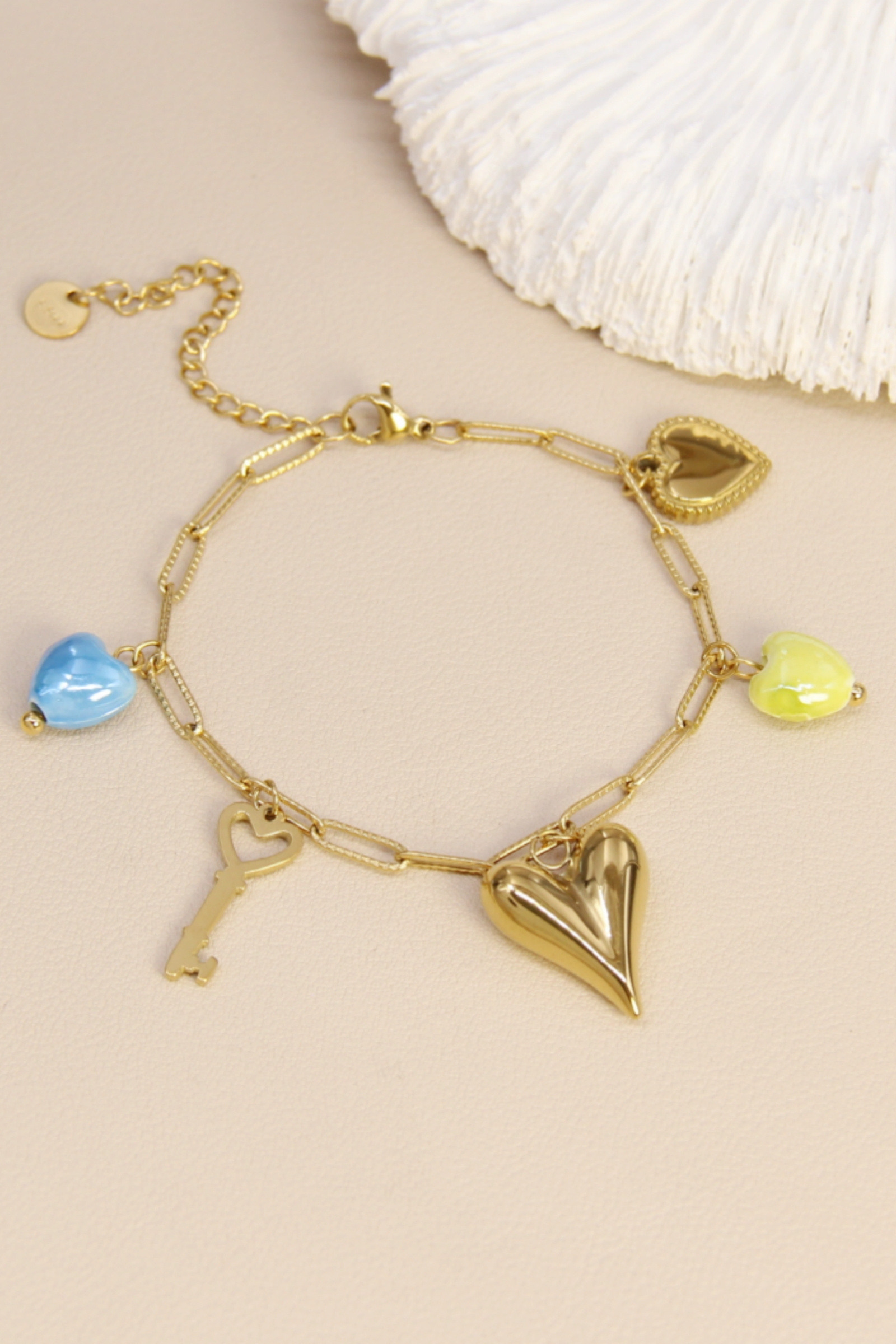 Grossiste Bellissima - Bracelet Cœur & Clés - Acier inoxydable doré