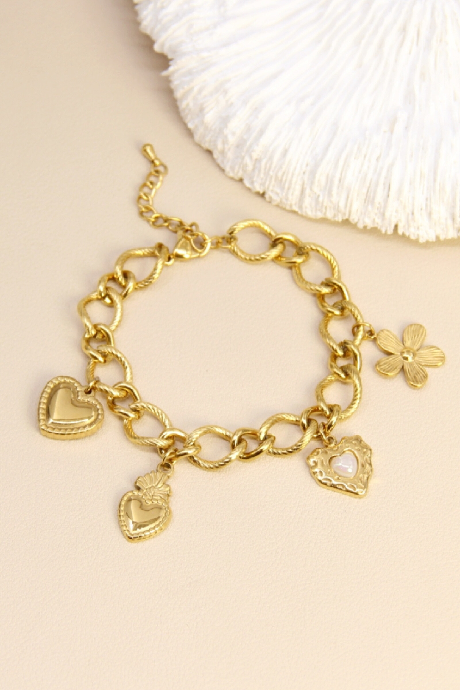 Mayorista Bellissima - Pulsera de corazón de acero inoxidable - eslabones grandes y encantos de moda