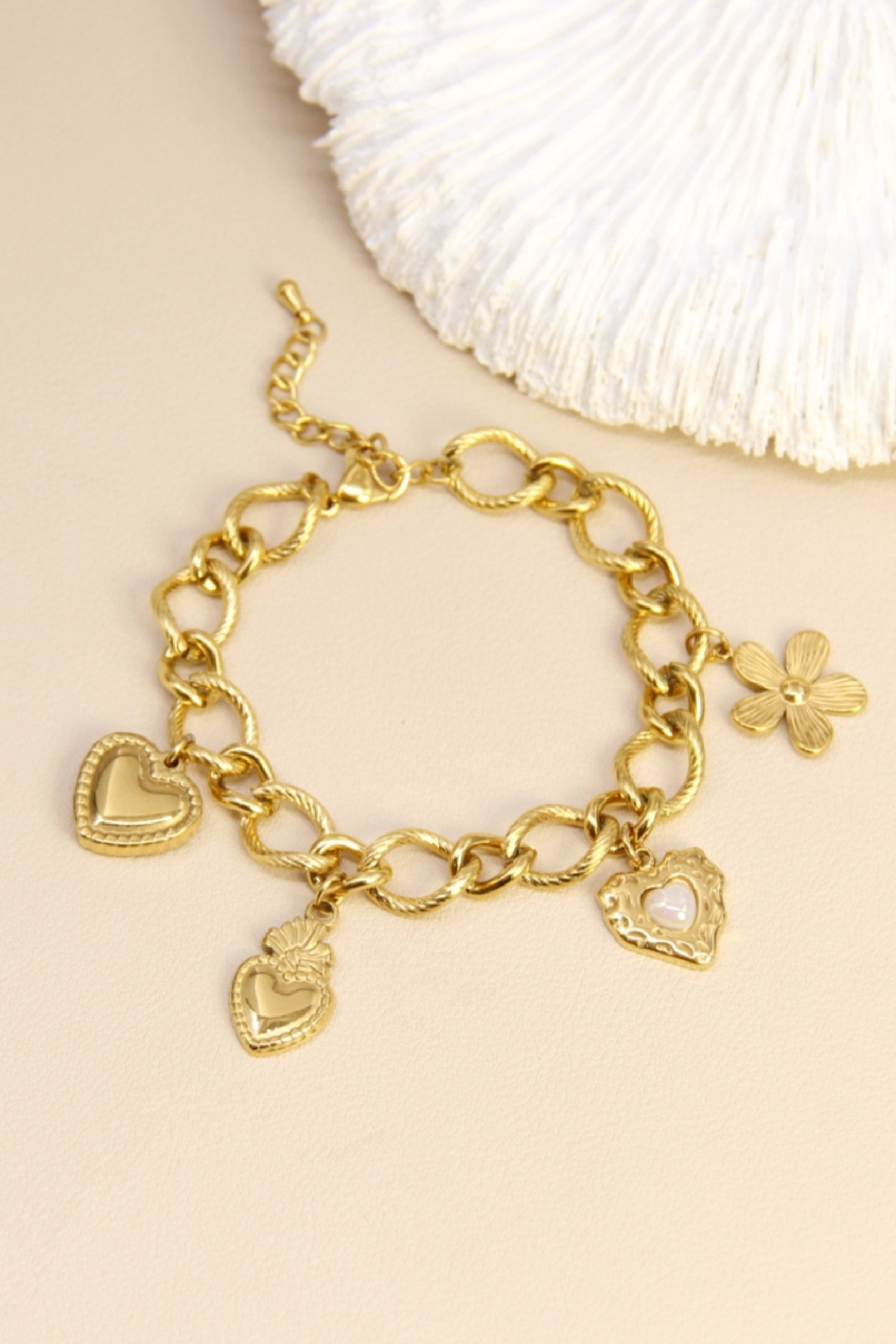 Grossista Bellissima - Bracciale cuore in acciaio inossidabile - grandi maglie e ciondoli alla moda