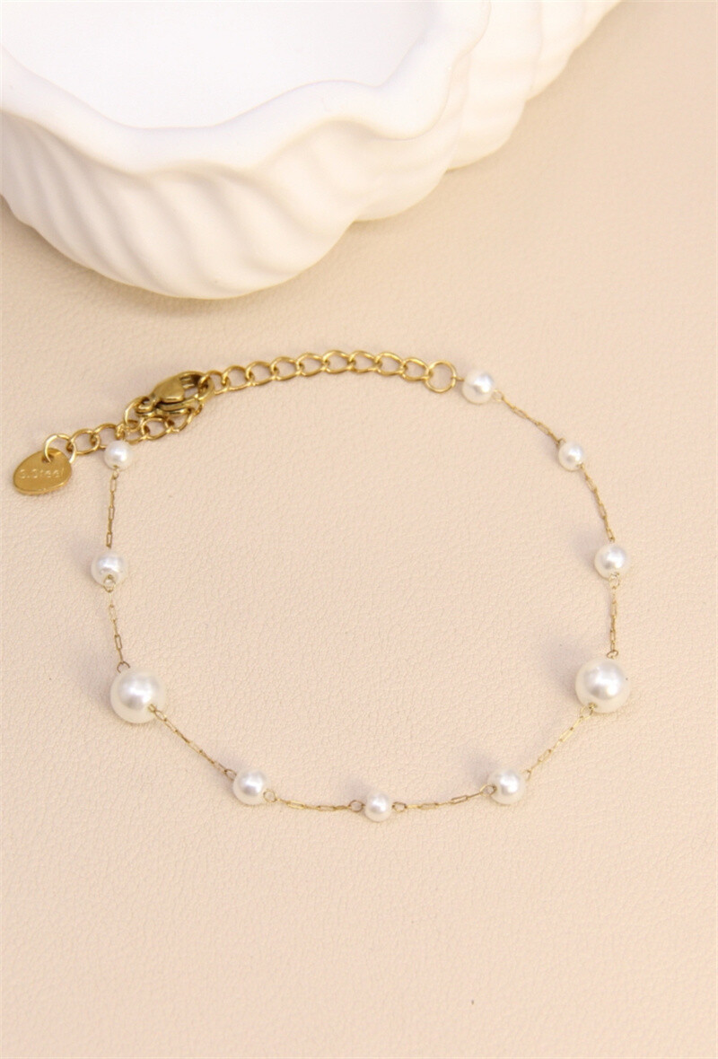 Mayorista Bellissima - Pulsera de perlas de diferentes tamaños: elegante armonía de acero inoxidable