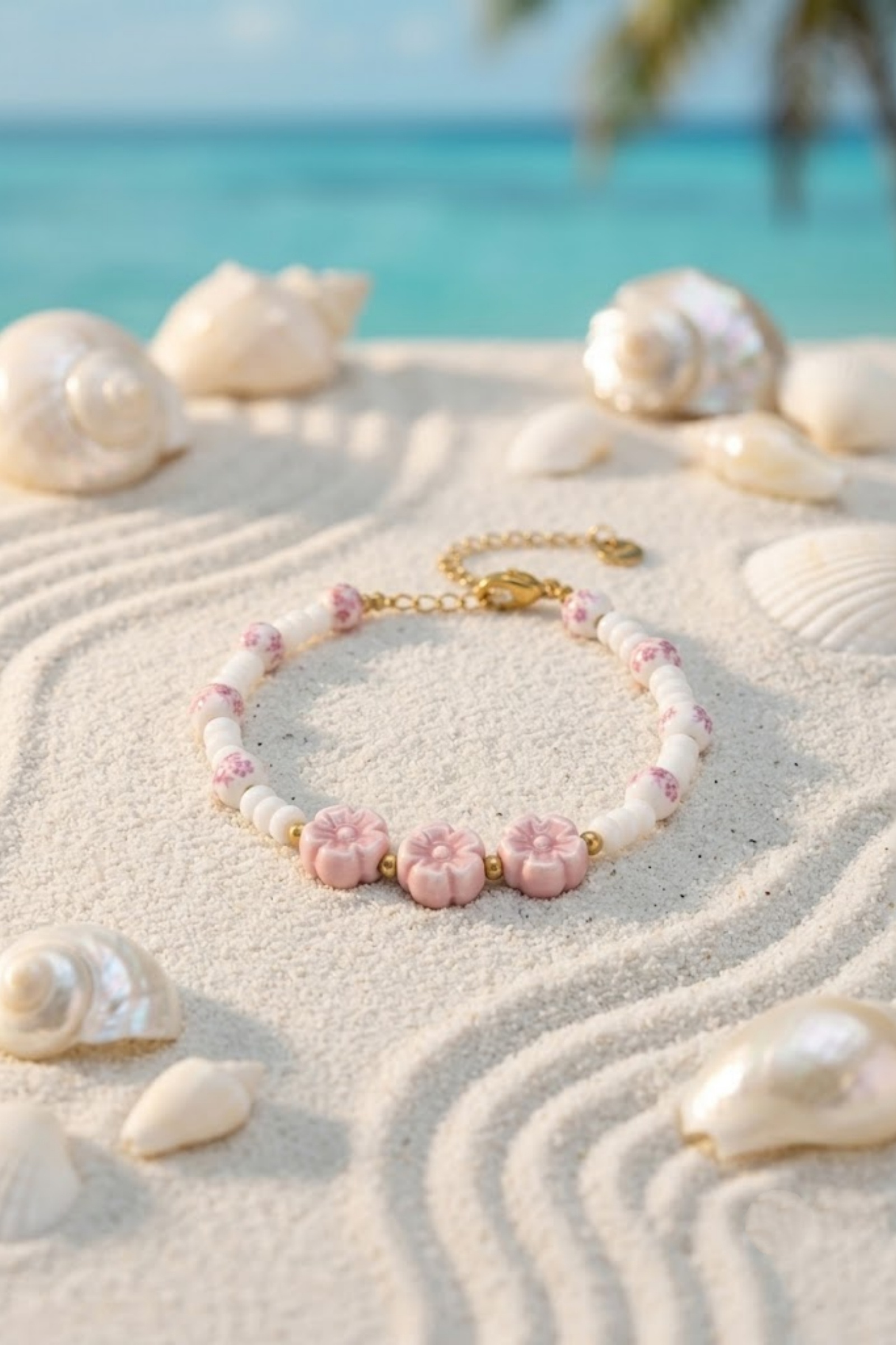 Grossiste Bellissima - Bracelet Perles Fleur Blush en Acier Inoxydable – Douceur & Élégance