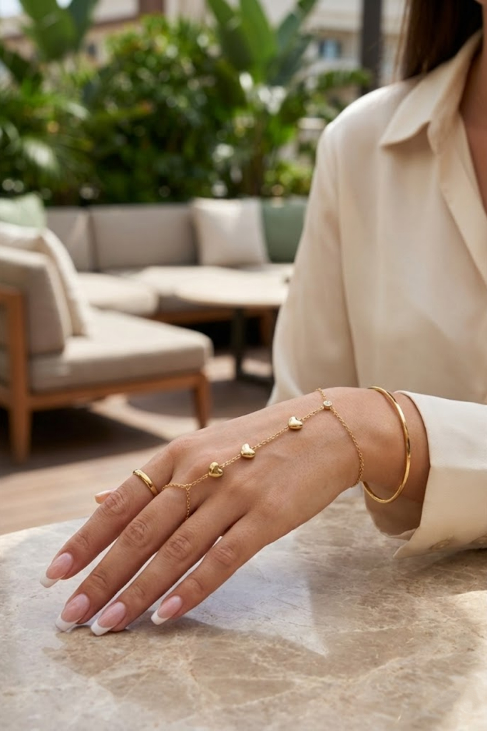 Grossiste Bellissima - Bracelet Main Bague Cœur en Acier Inoxydable – Élégance Romantique