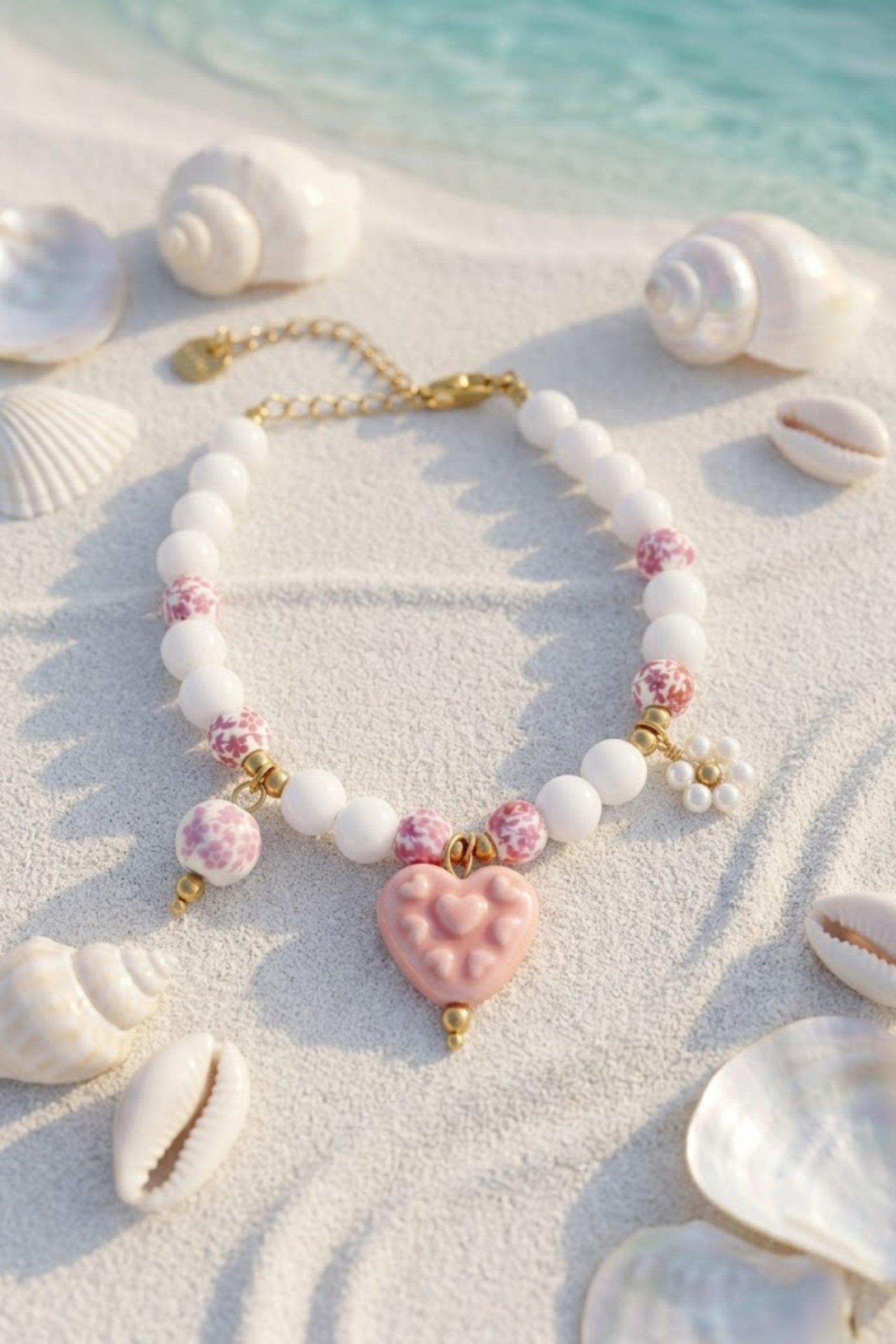Grossista Bellissima - Bracciale con Perle Cuore Blush in Acciaio Inossidabile – Romantico e alla Moda