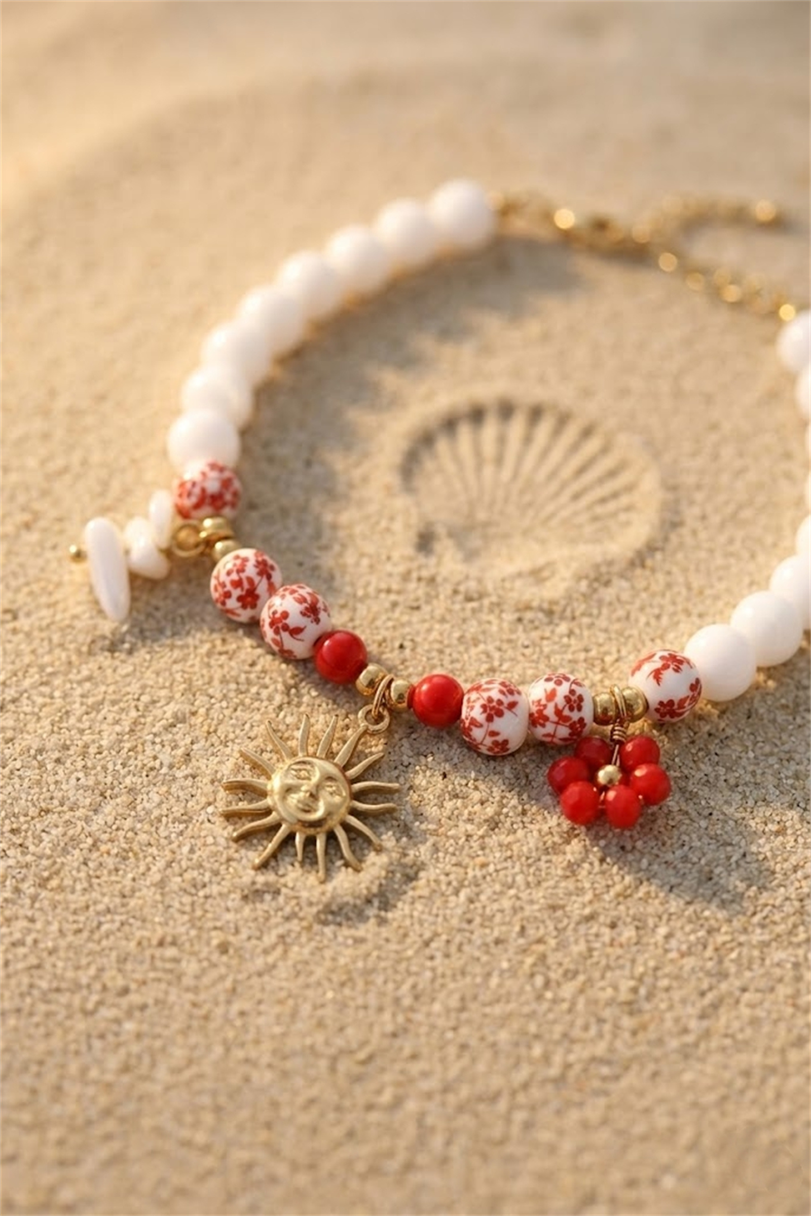 Grossiste Bellissima - Bracelet Perle Charms Soleil – Acier Inoxydable Doré