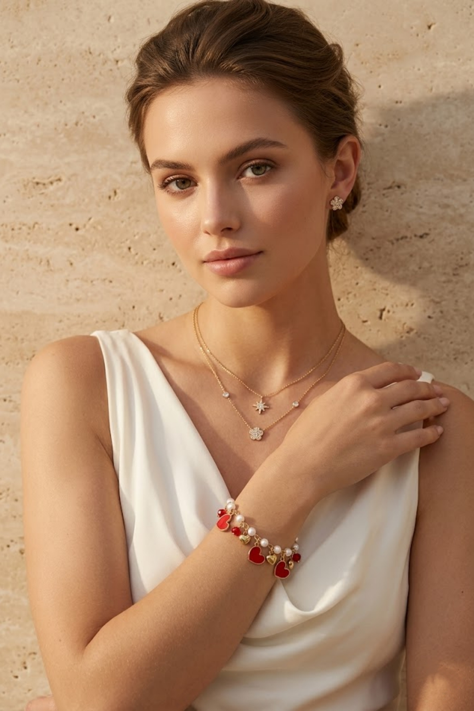 Grossiste Bellissima - Bracelet Perles Charms Cœur – Acier Inoxydable Doré