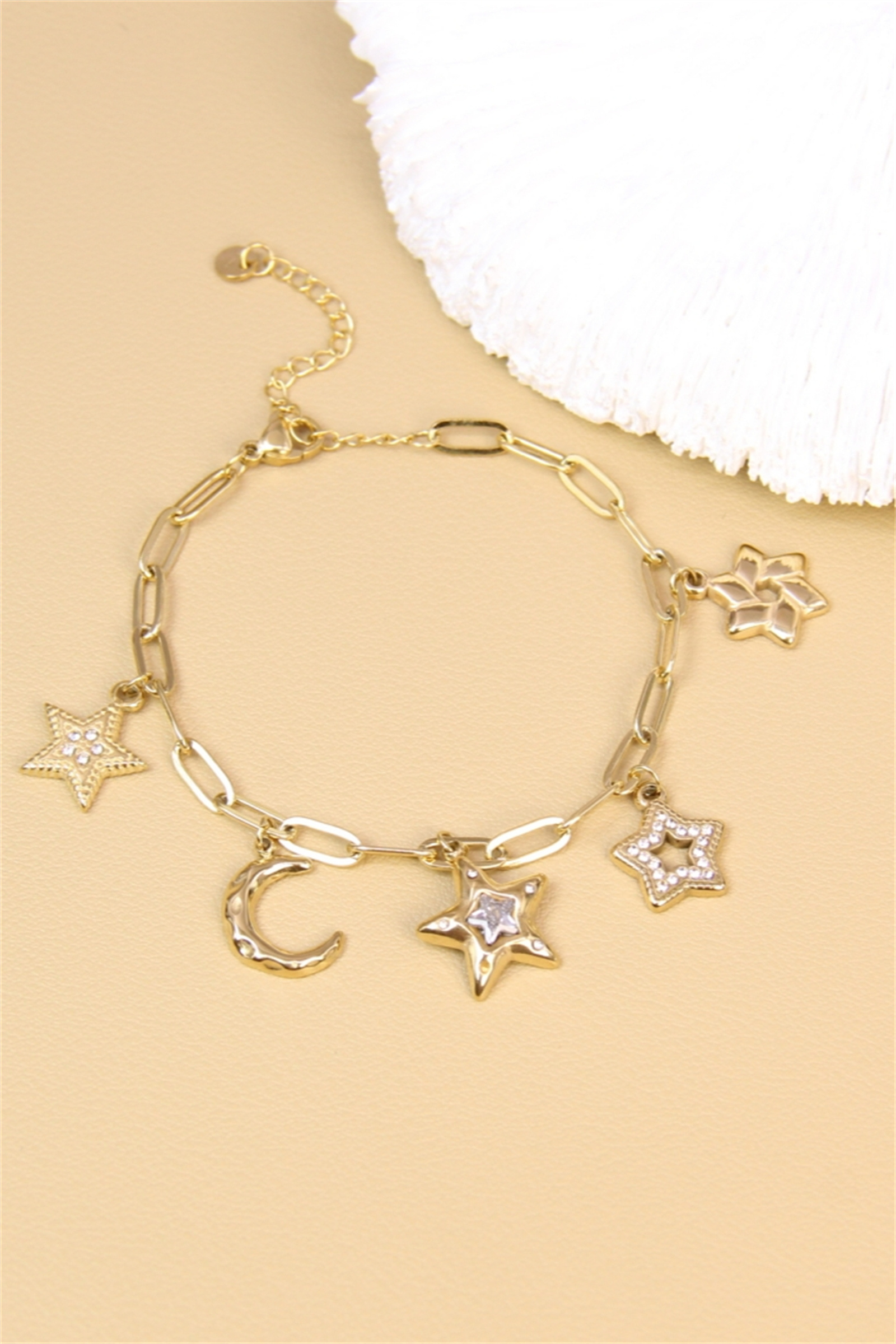 Wholesaler Bellissima - Star & Moon Charm Bracelet - Stainless Steel - Celestial and Trendy Look