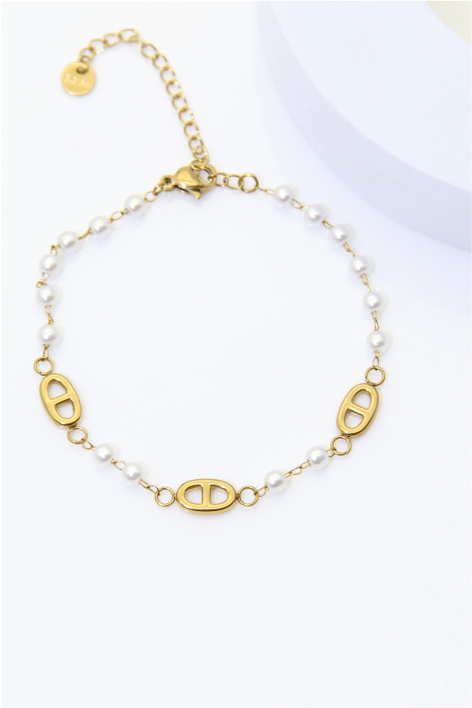 Grossiste Bellissima - Bracelet Perles & Boucle Marine – Acier Inoxydable Doré