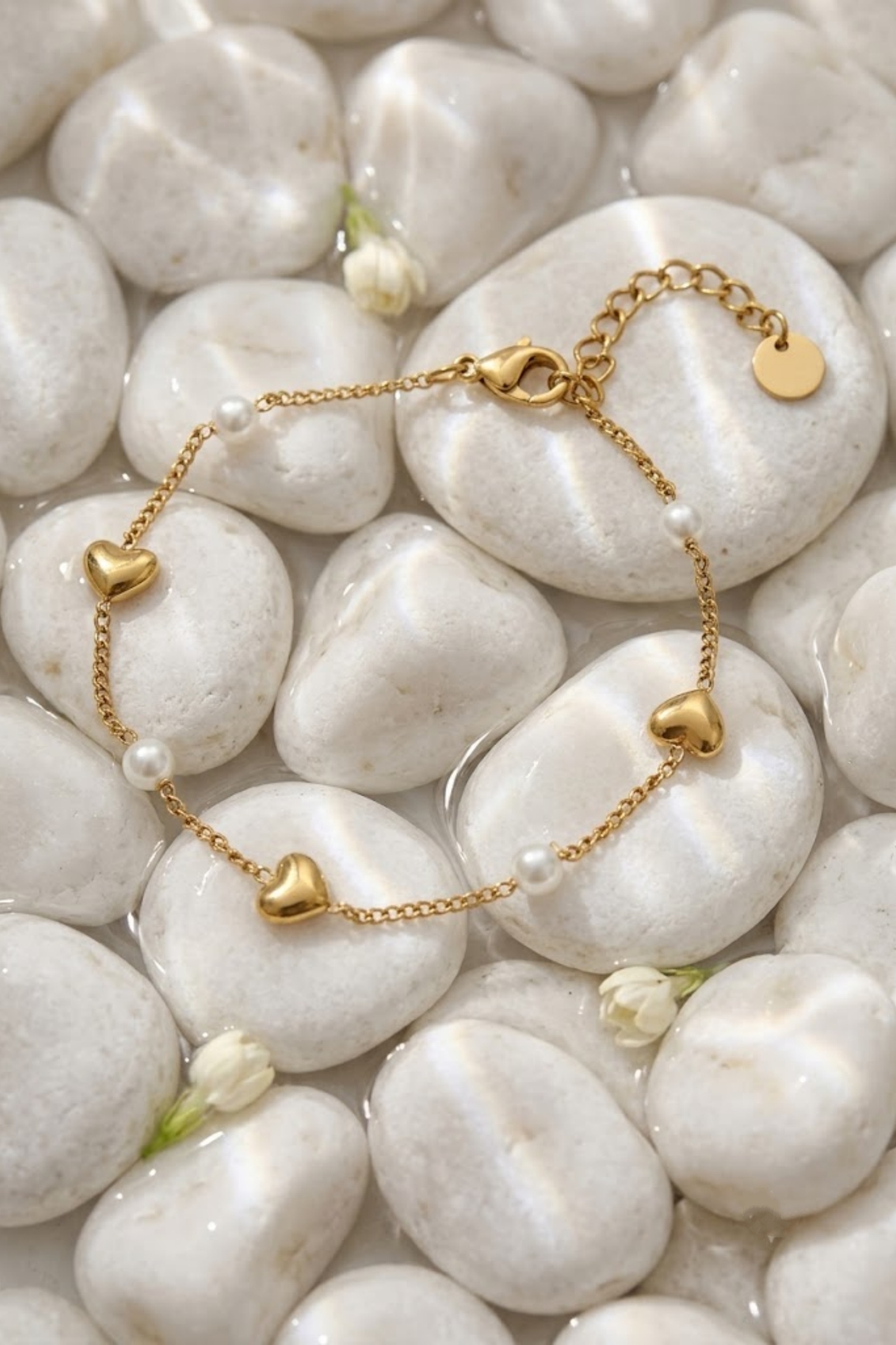 Grossista Bellissima - Bracciale cuore dorato in acciaio inossidabile – Catena sottile con perline
