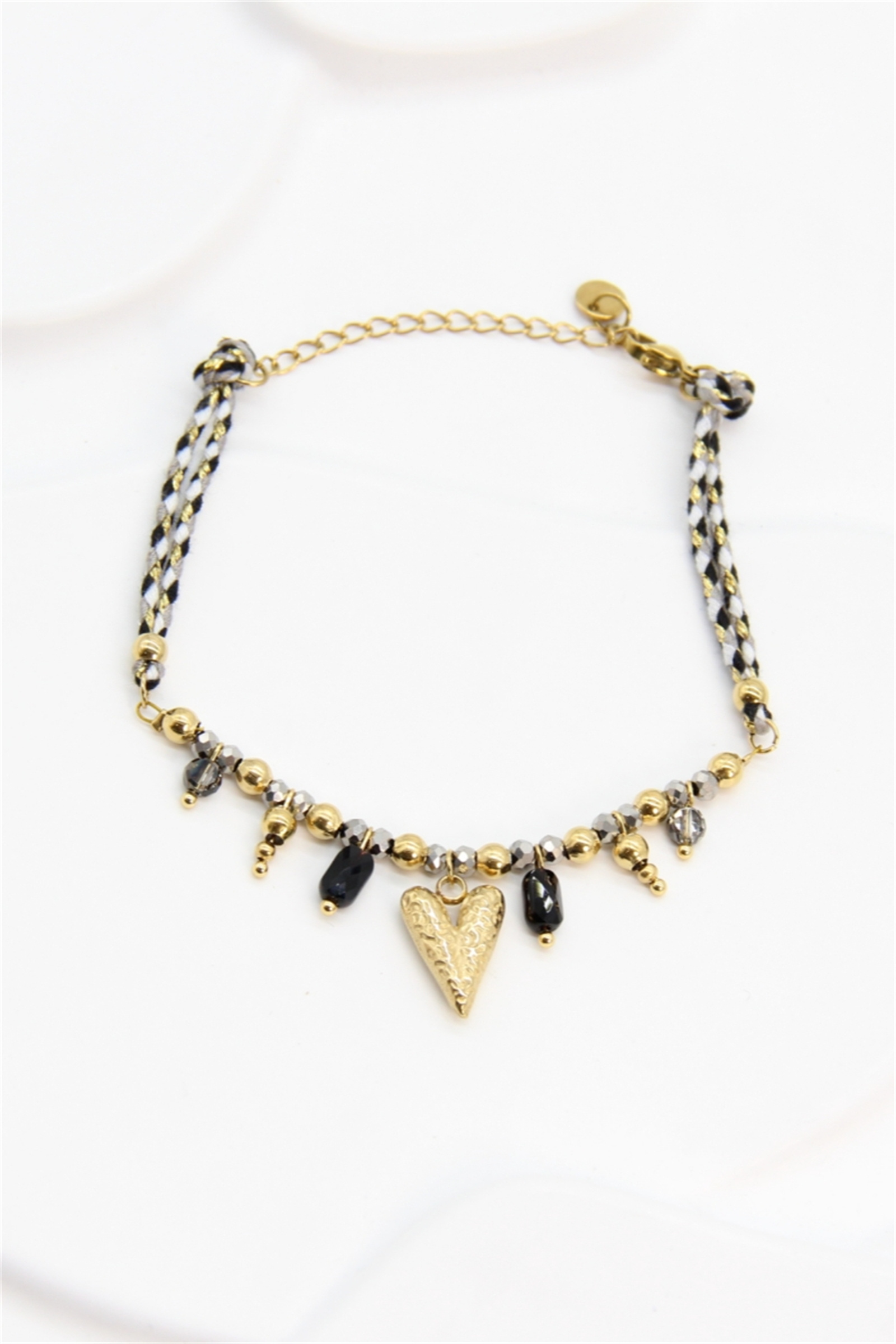 Grossiste Bellissima - Bracelet Fantaisie Cœur Tressé Bordeaux ou Noir Acier Inoxydable