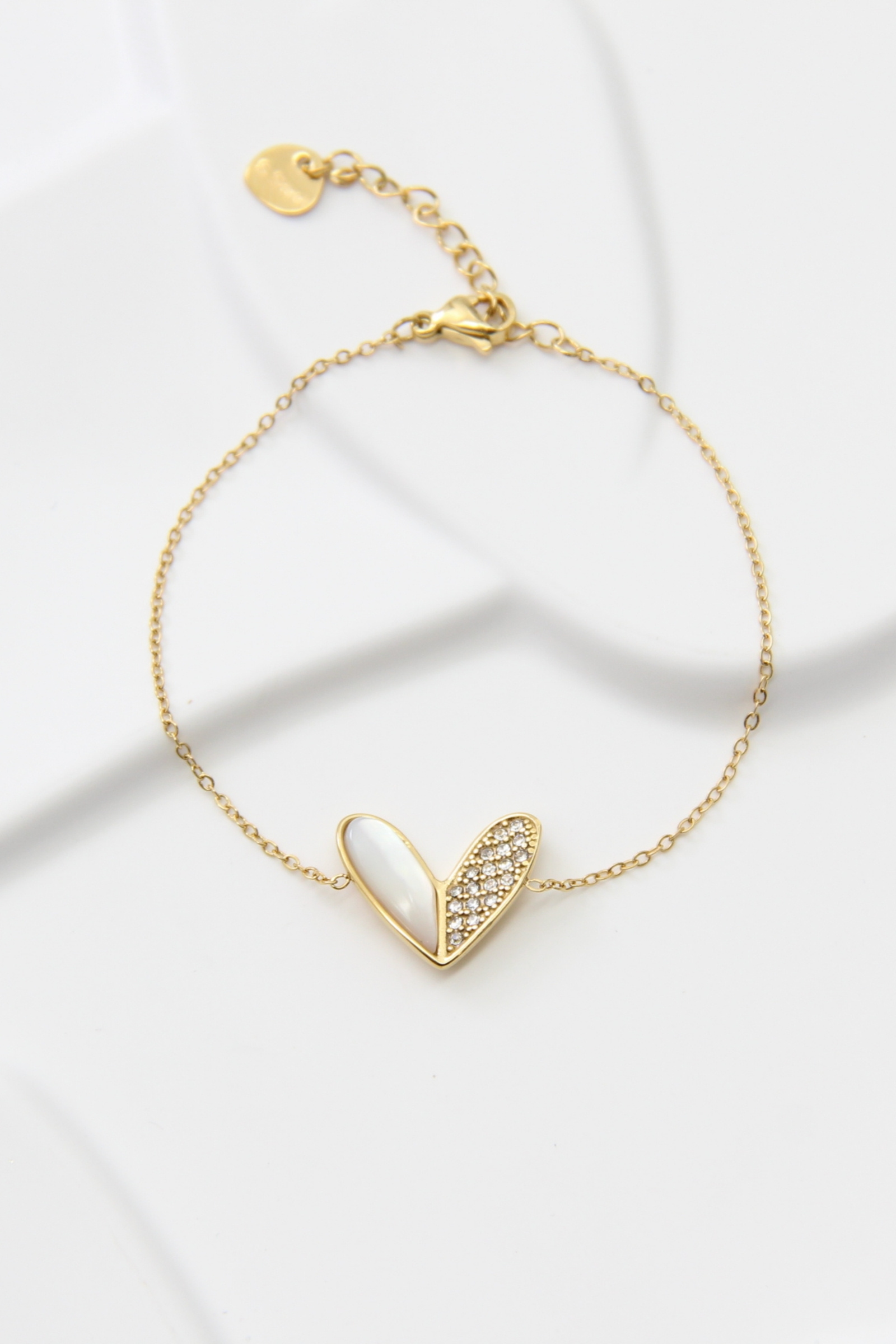 Grossiste Bellissima - Bracelet Cœur Nacre & Cristaux en Acier Inoxydable