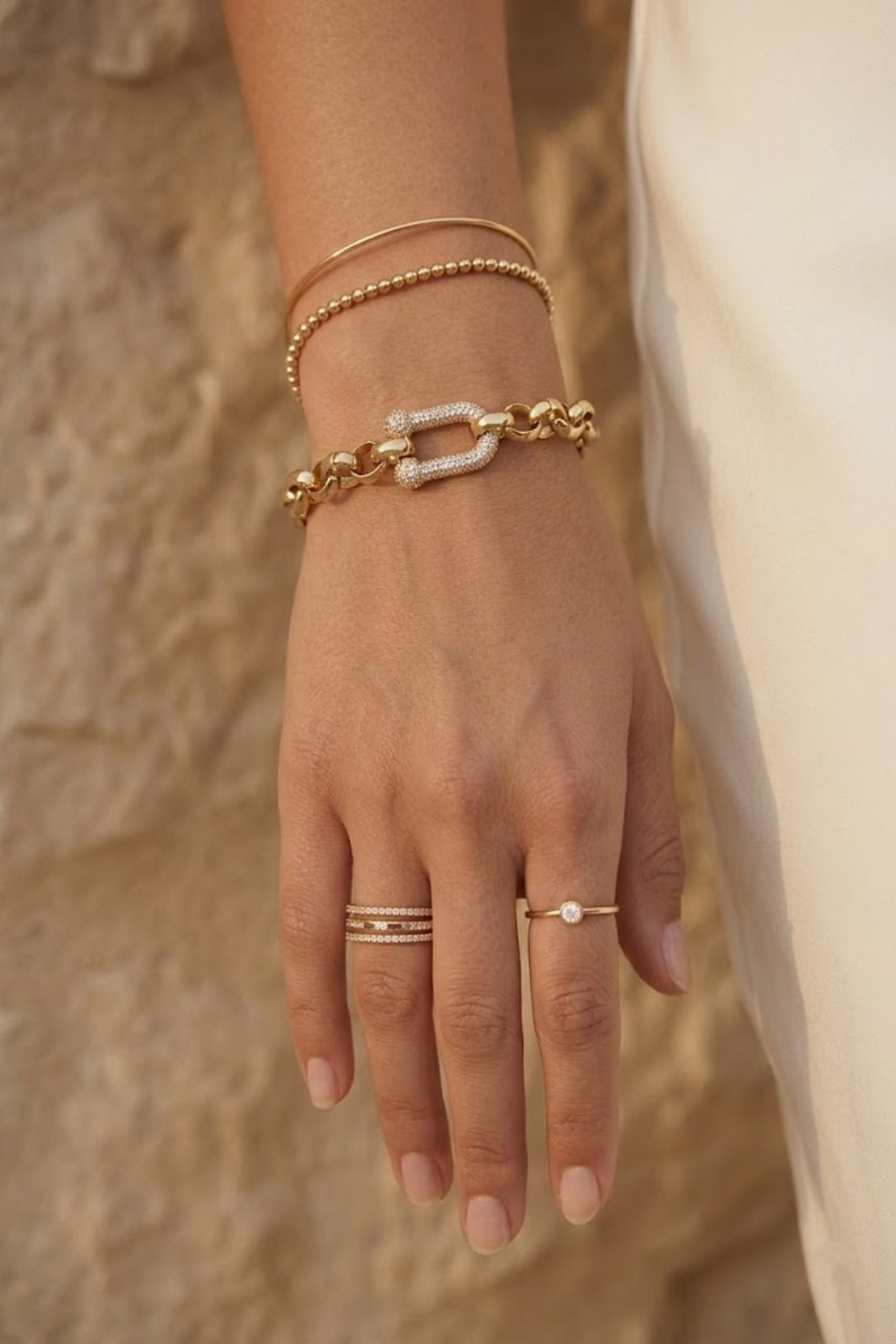 Grossiste Bellissima - Bracelet Maille Ronde Boucle Ornée de Strass en Acier Inoxydable