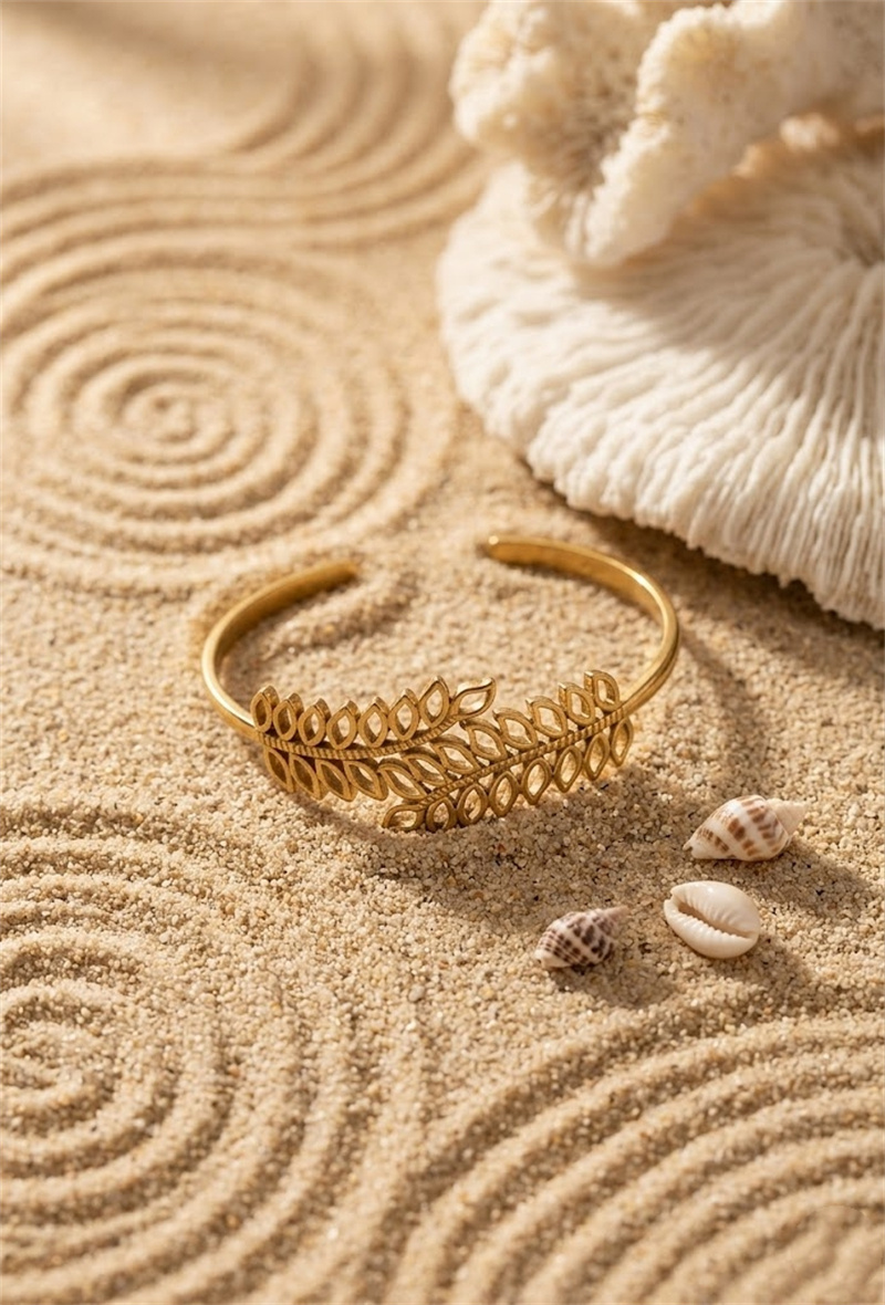 Grossiste Bellissima - Bracelet fleur jonc ajustable en acier inoxydable – éclat de l'océan