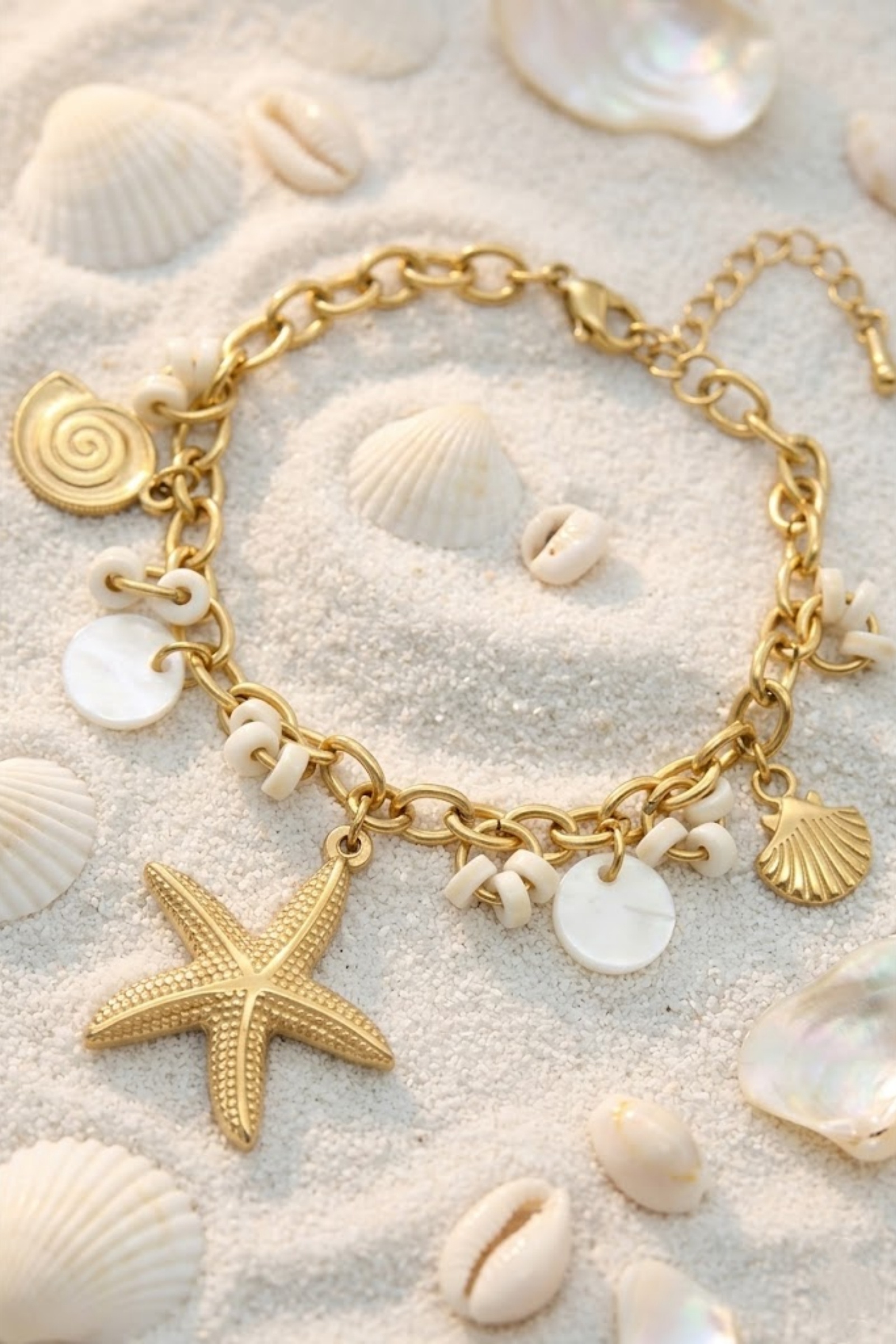 Grossiste Bellissima - Bracelet doré étoile de mer et coquillages