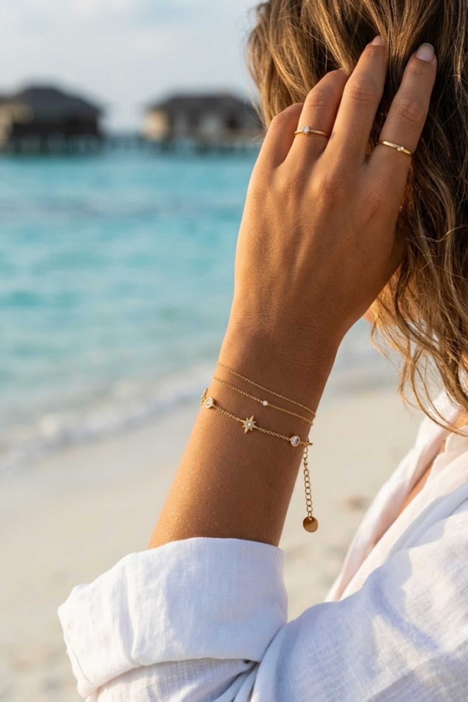 Mayorista Bellissima - Pulsera de estrella dorada en acero inoxidable – Cadena fina con strass