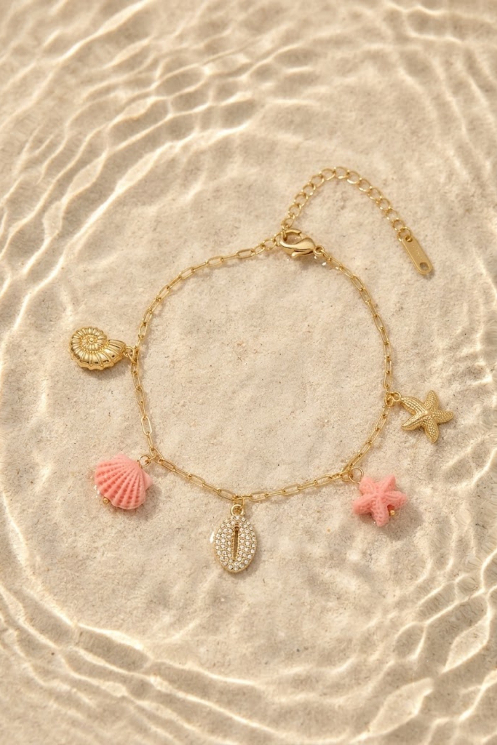 Grossista Bellissima - Bracciale con Conchiglia Cauri Marina e Strass in Acciaio Inossidabile – Fuga & Eleganza