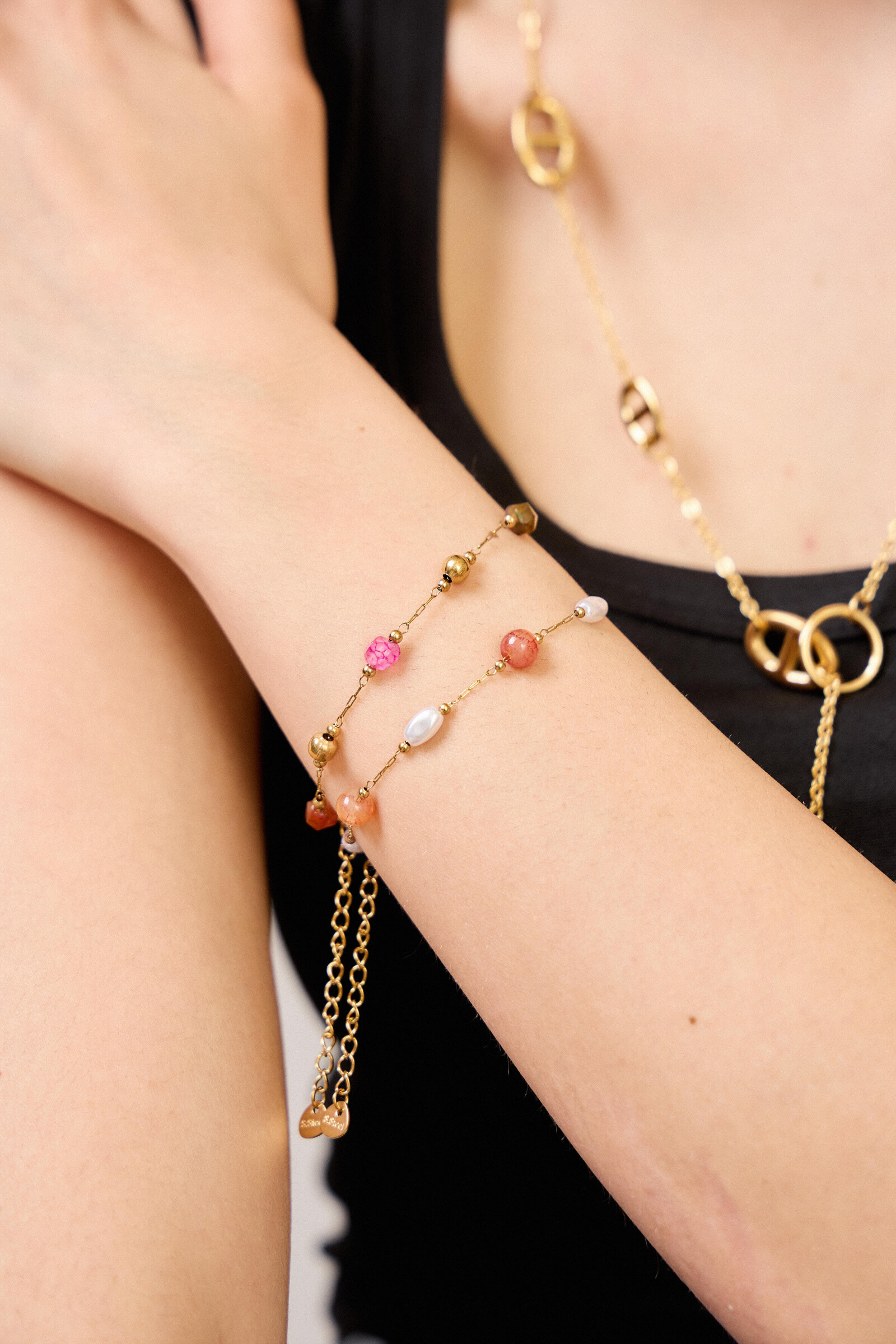 Grossiste Bellissima - Bracelet pierres naturelles et perles en acier inoxydable