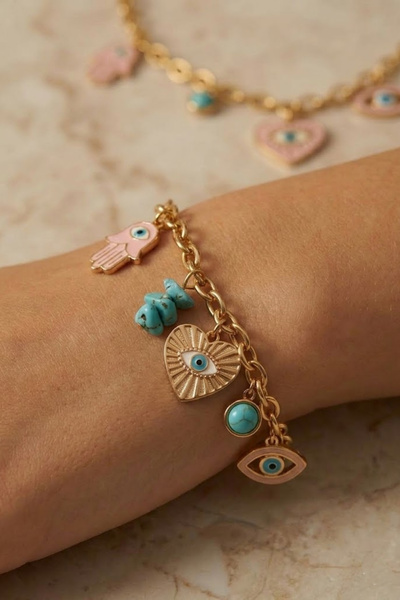 Mayorista Bellissima - Pulsera con Dijes de Ojo y Corazón – Acero Inoxidable Dorado Mayorista Bellissima - Pulsera con Dijes de Ojo y Corazón – Acero Inoxidable Dorado