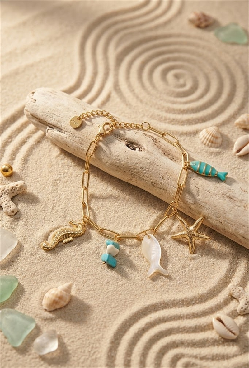 Grossiste Bellissima - Bracelet à breloque en acier inoxydable thème marin – charme océanique