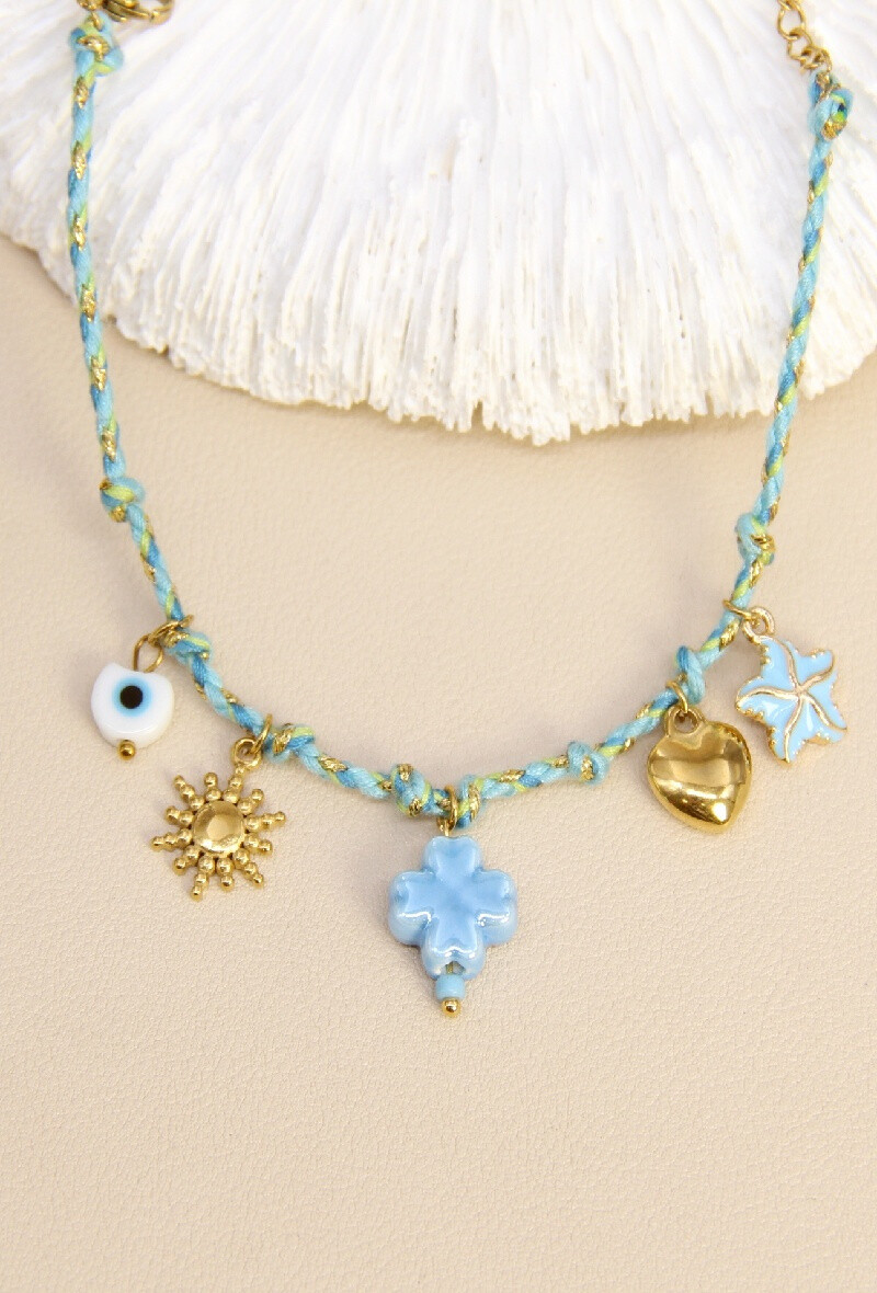 Mayorista Bellissima - Pulsera de Encanto Bohemio - Cordón trenzado y dijes dorados