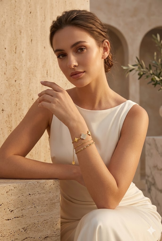 Grossiste Bellissima - Bracelet Trèfle Strass – Bracelet Élégant et Porte-Bonheur