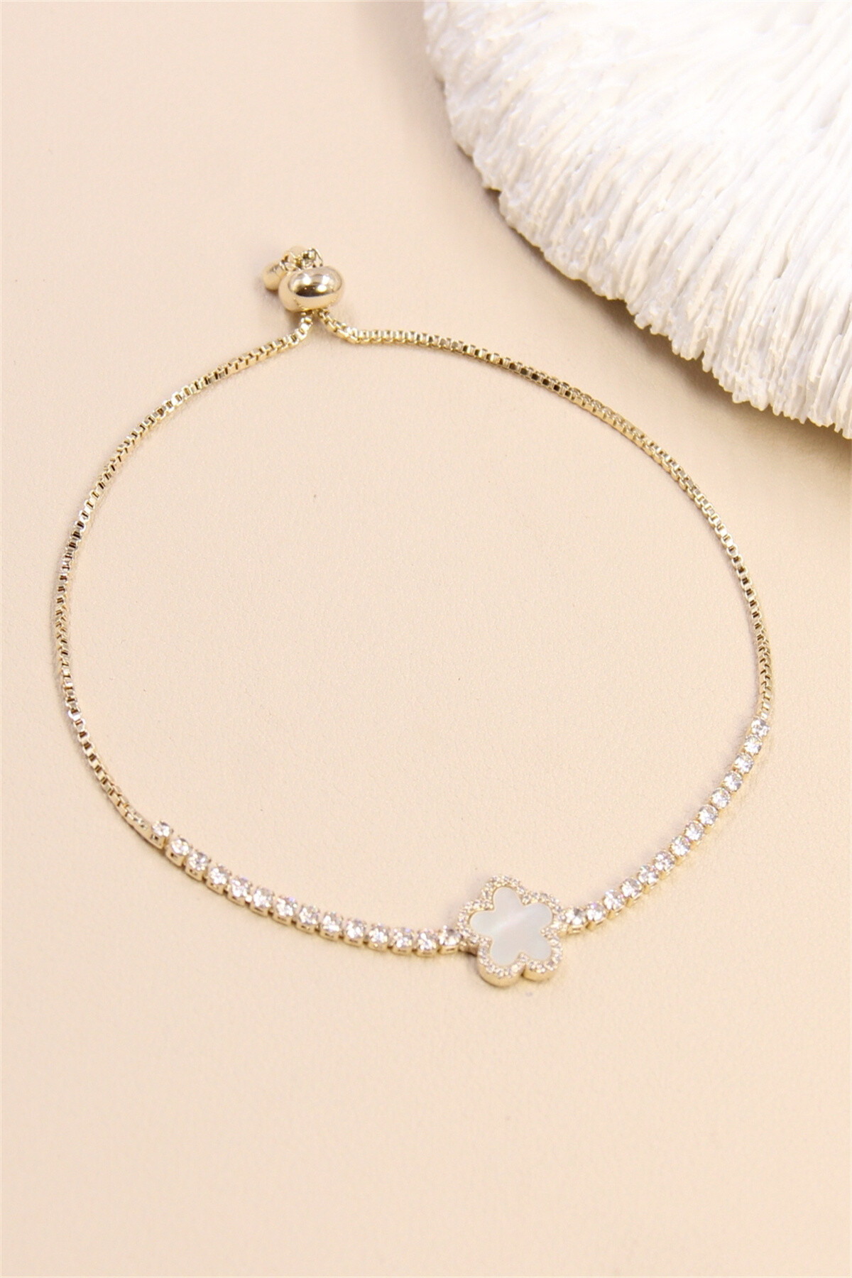 Grossiste Bellissima - Bracelet Trèfle Coulissant Ajustable Strass Hypoallergénique