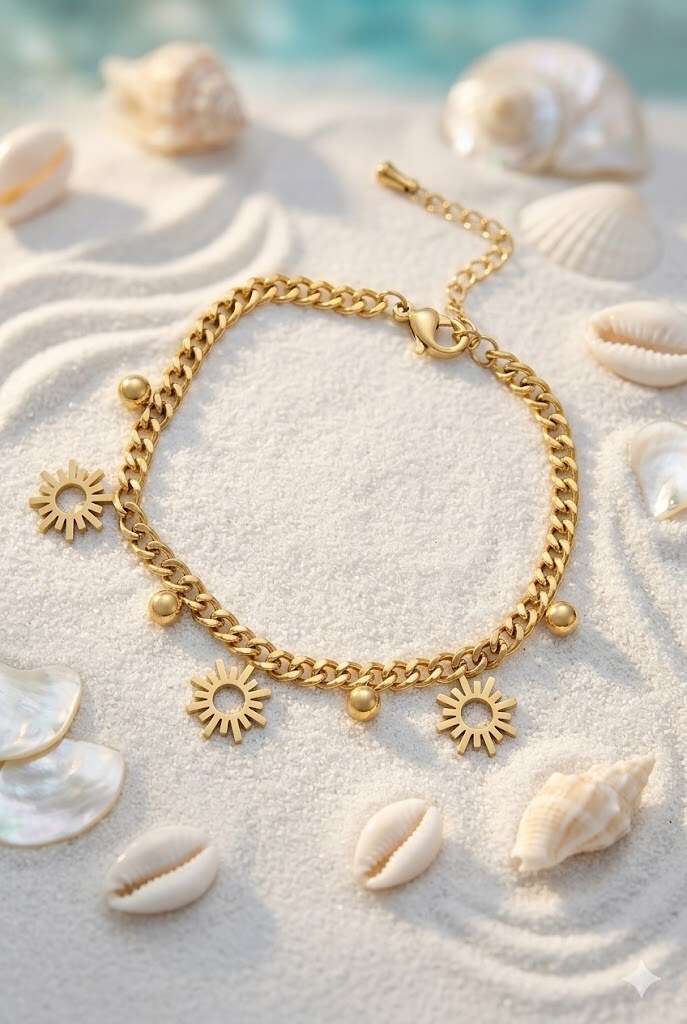 Grossiste Bellissima - Bracelet doré charms soleil en acier inoxydable
