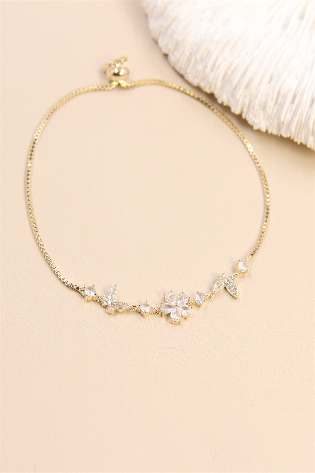 Grossiste Bellissima - Bracelet Fleur Coulissant Ajustable Strass Hypoallergénique
