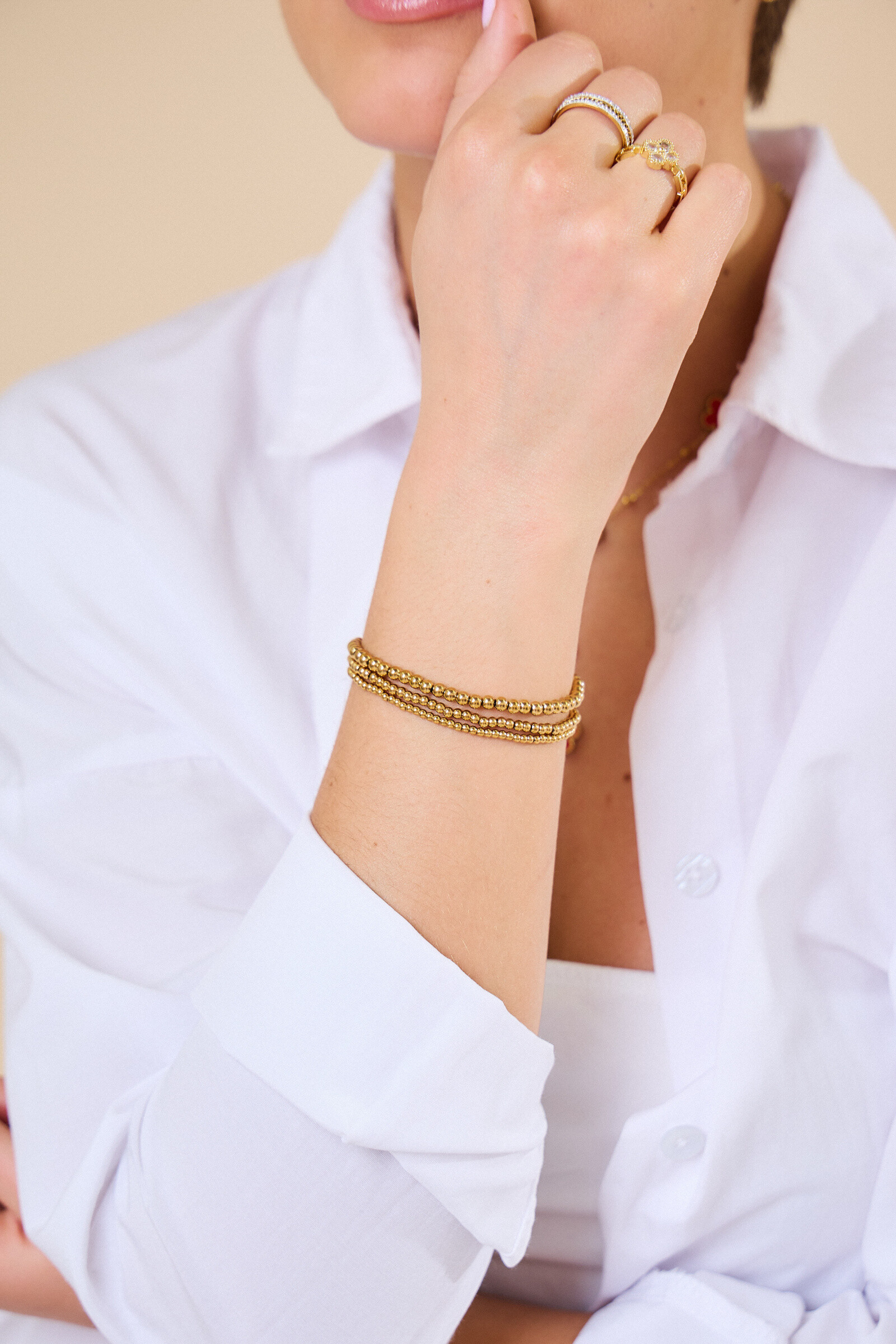 Grossista Bellissima - Set di 3 bracciali perle in acciaio inossidabile elastico
