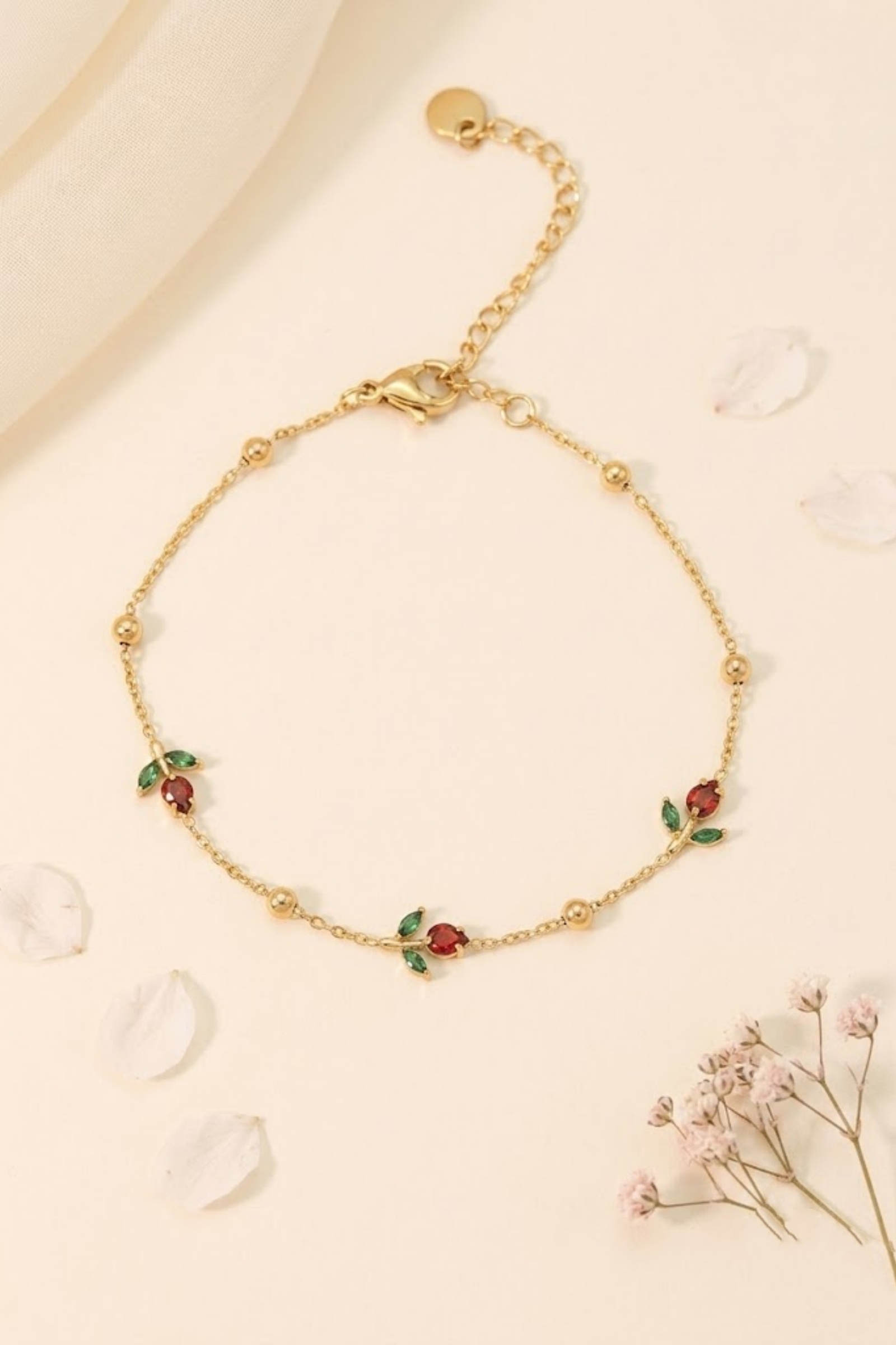 Grossiste Bellissima - Bracelet Fleur Rose Rouge Acier Inoxydable – Bracelet Fin Femme