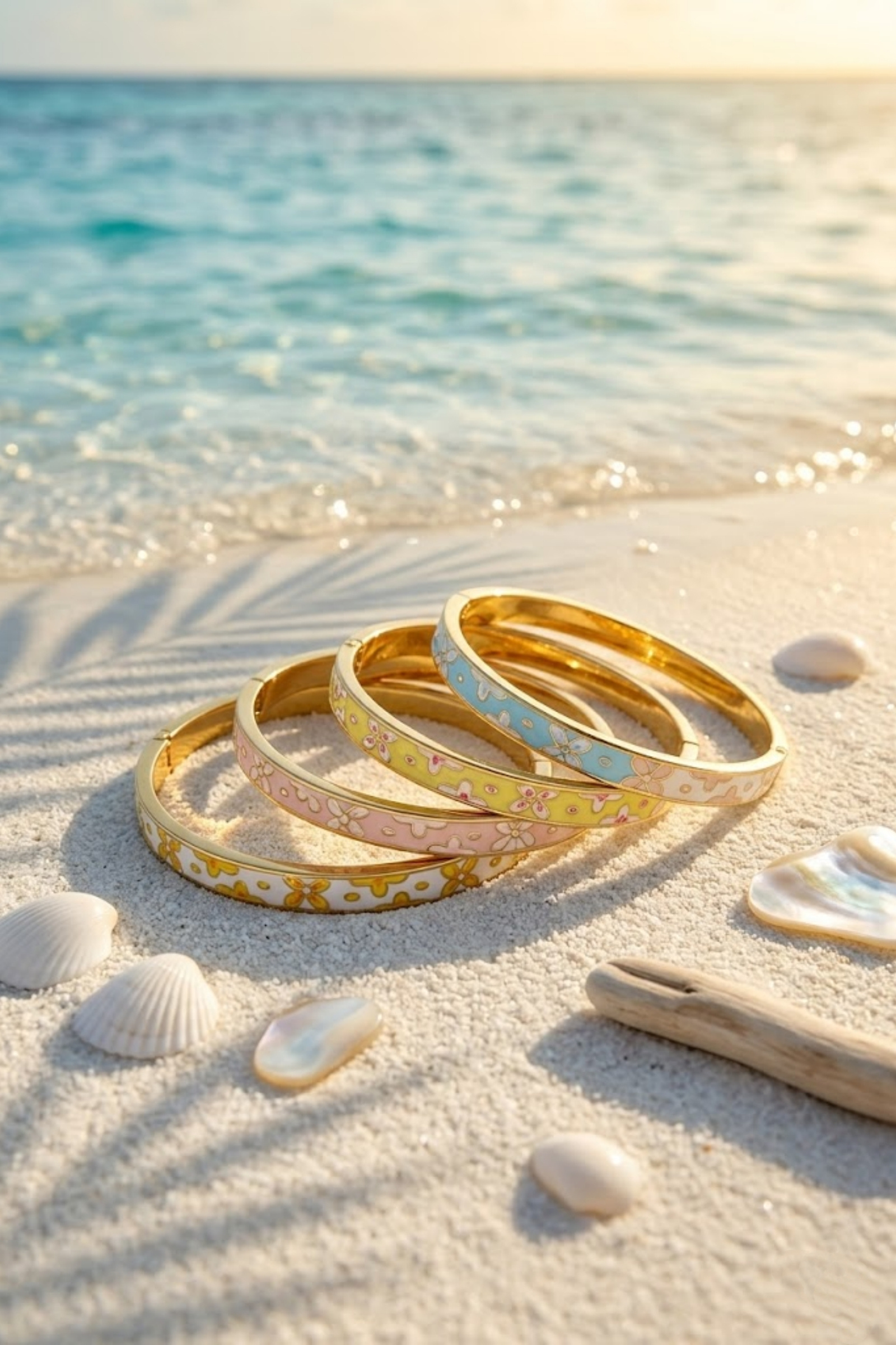 Mayorista Bellissima - Brazalete Tailandés de Acero Inoxidable Dorado con Flor de Esmalte – Disponible en Varios Colores