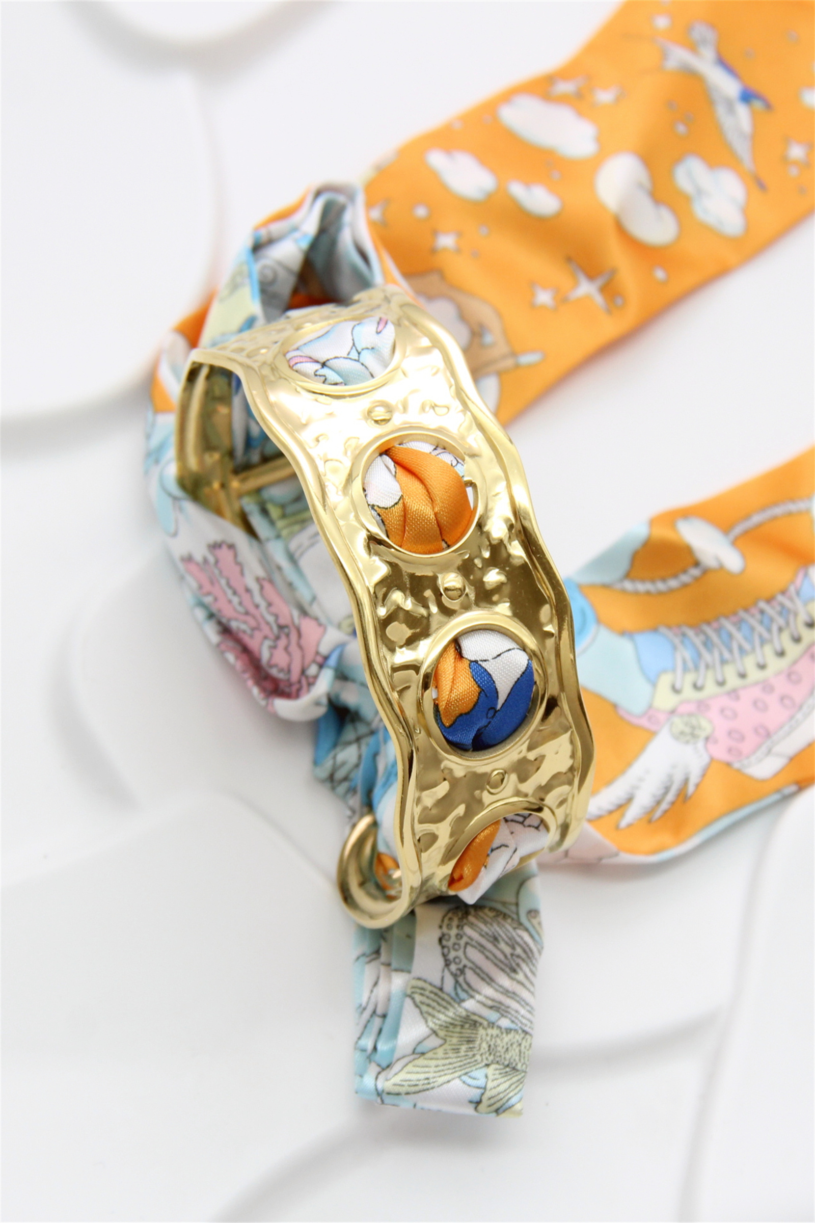 Grossiste Bellissima - Bracelet Jonc Doré en Acier Inoxydable avec Ruban Coloré