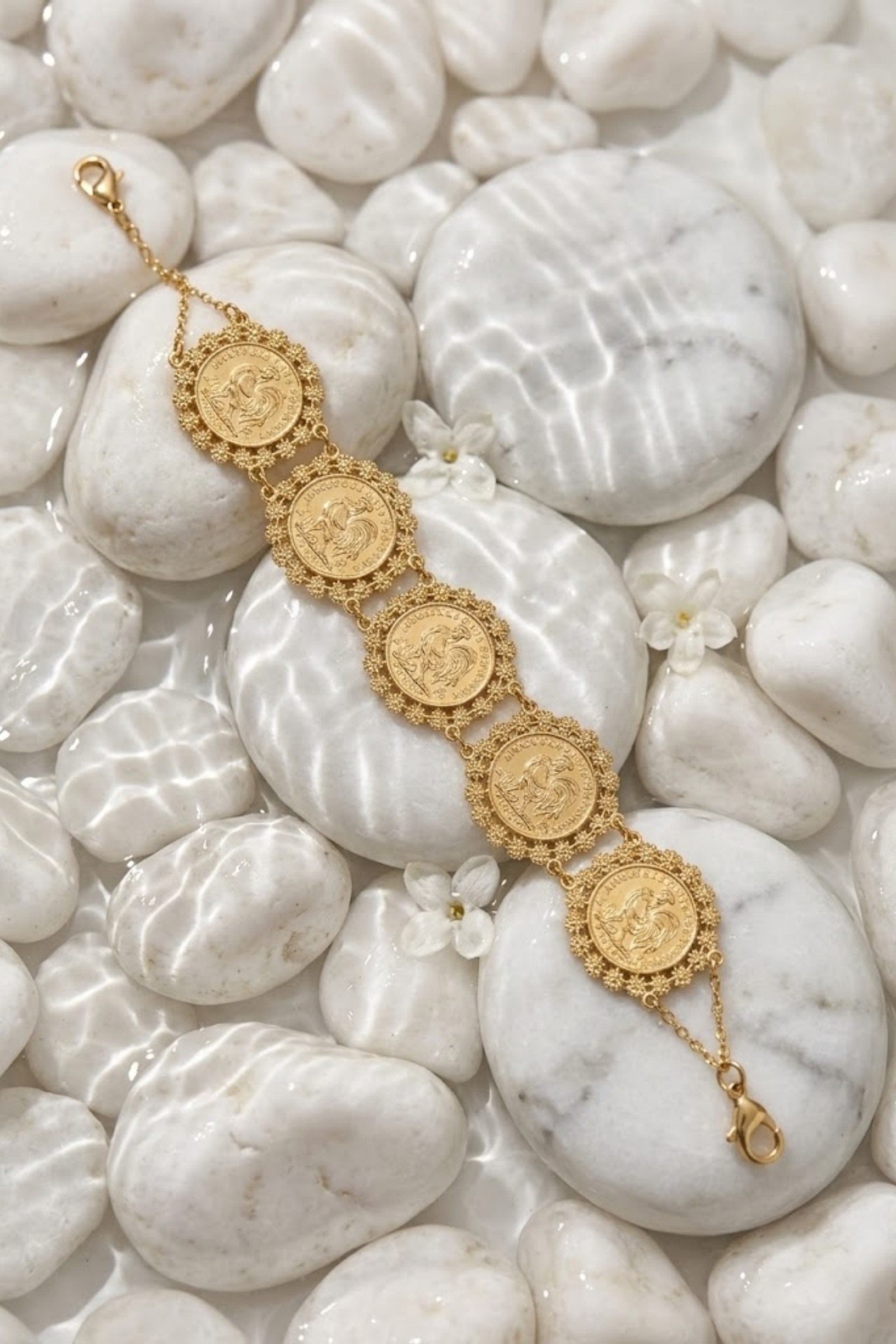 Mayorista Bellissima - Pulsera de Moneda de Gallo de Acero Inoxidable – Espíritu Vintage Chic