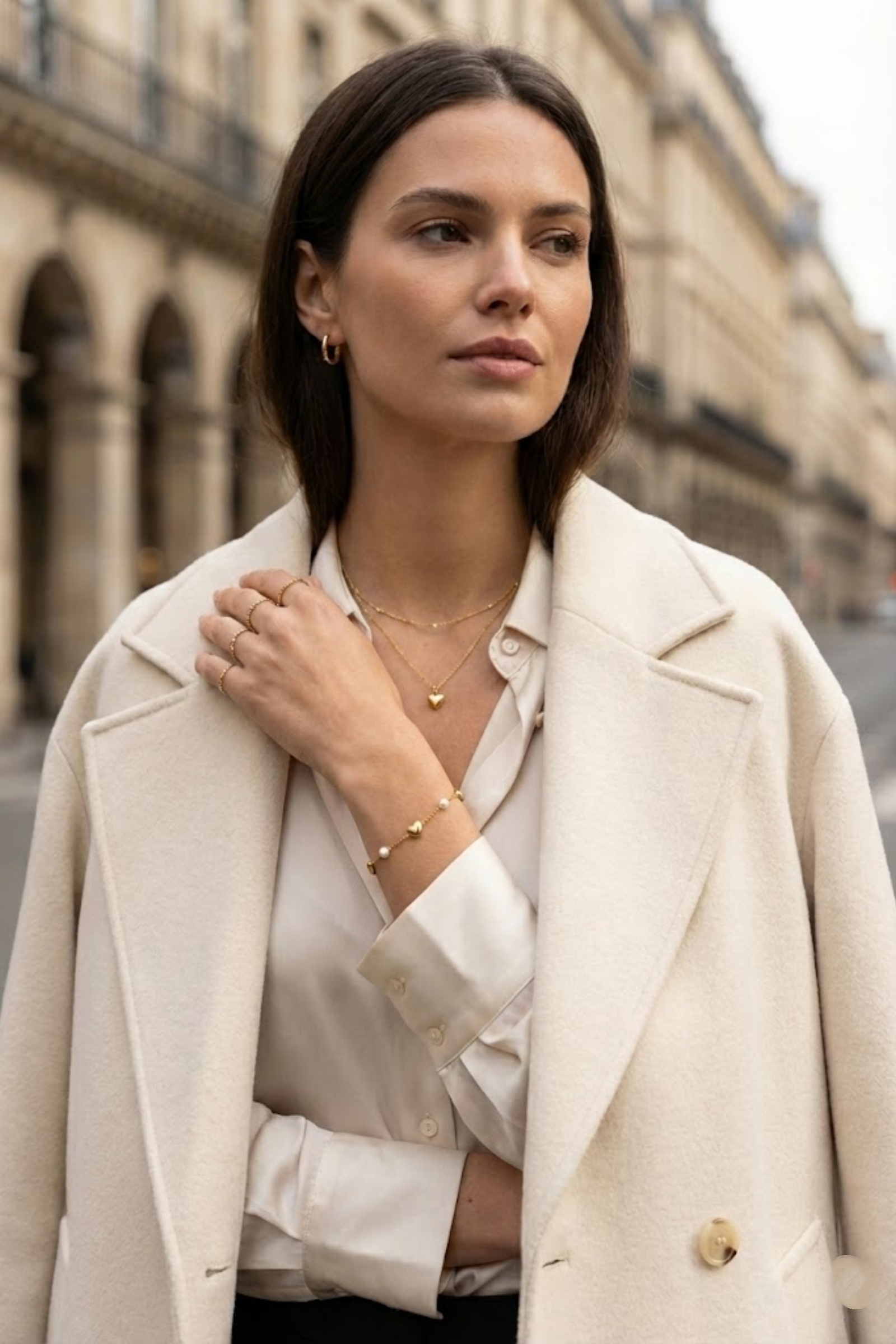 Grossiste Bellissima - Bracelet cœur doré en acier inoxydable – Chaîne fine avec perles