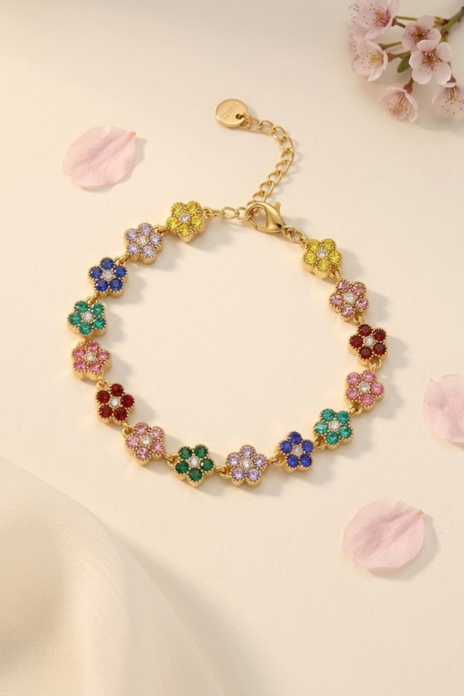 Grossiste Bellissima - Bracelet Strass Fleur Multicolore en Acier Inoxydable – Un Éclat Plein de Couleurs
