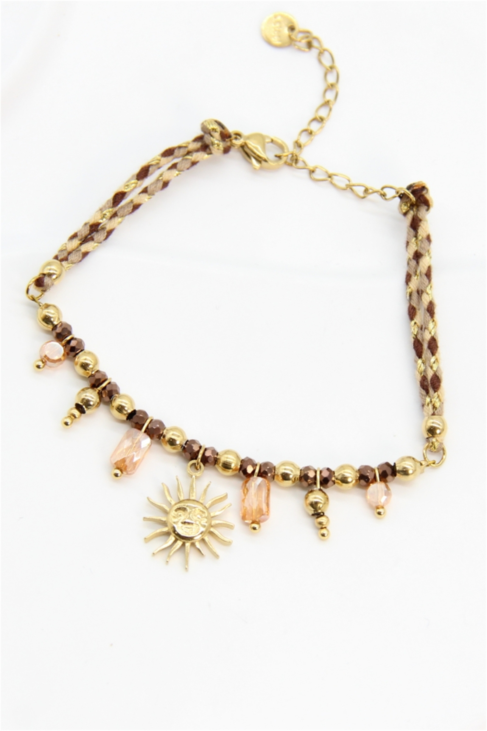 Grossiste Bellissima - Bracelet fantaisie bohème soleil doré – Acier inoxydable, perles tressées c